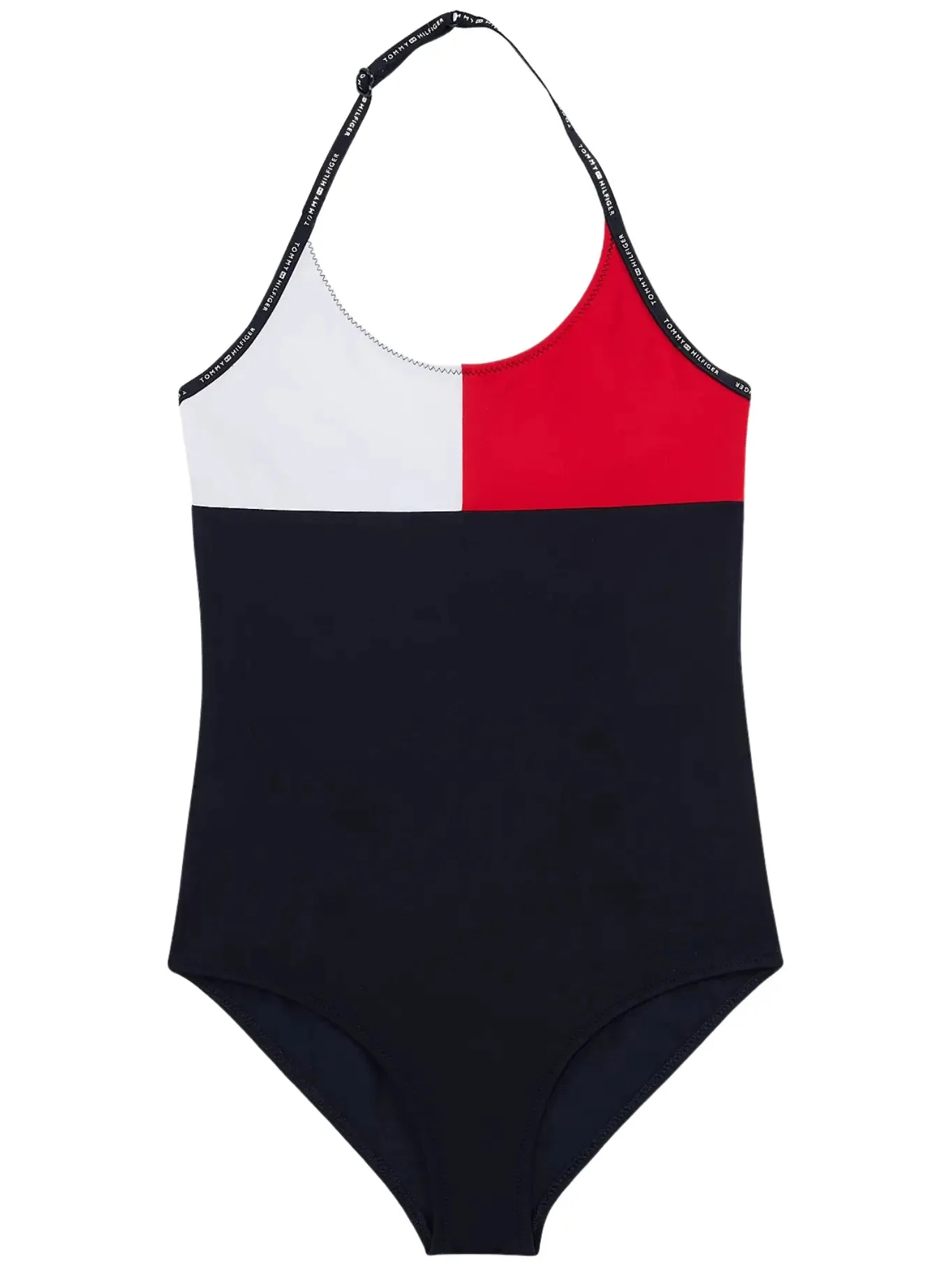 Girls Hilfiger Flag Halterneck Swimsuit, Navy Blue