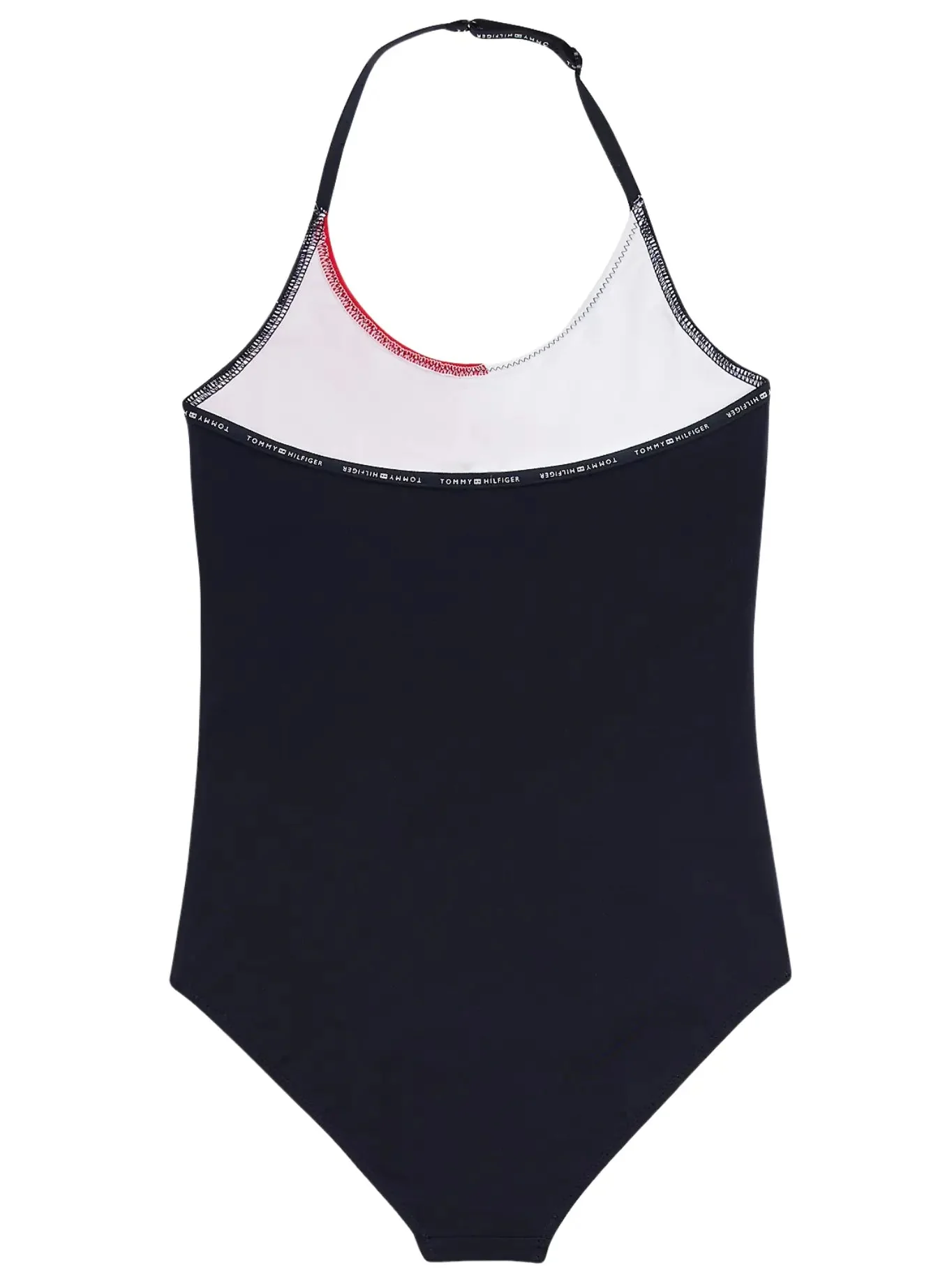 Girls Hilfiger Flag Halterneck Swimsuit, Navy Blue - Image 2