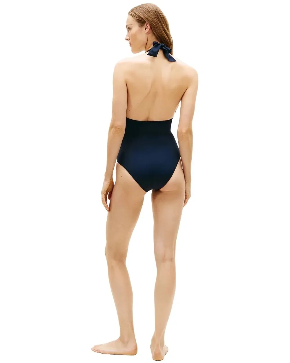 Global Stripe Halterneck Swimsuit, Dark Night Navy - Image 3