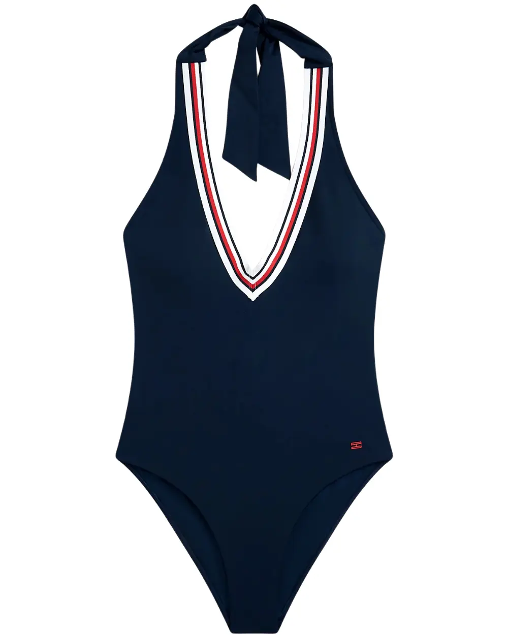 Global Stripe Halterneck Swimsuit, Dark Night Navy - Image 4
