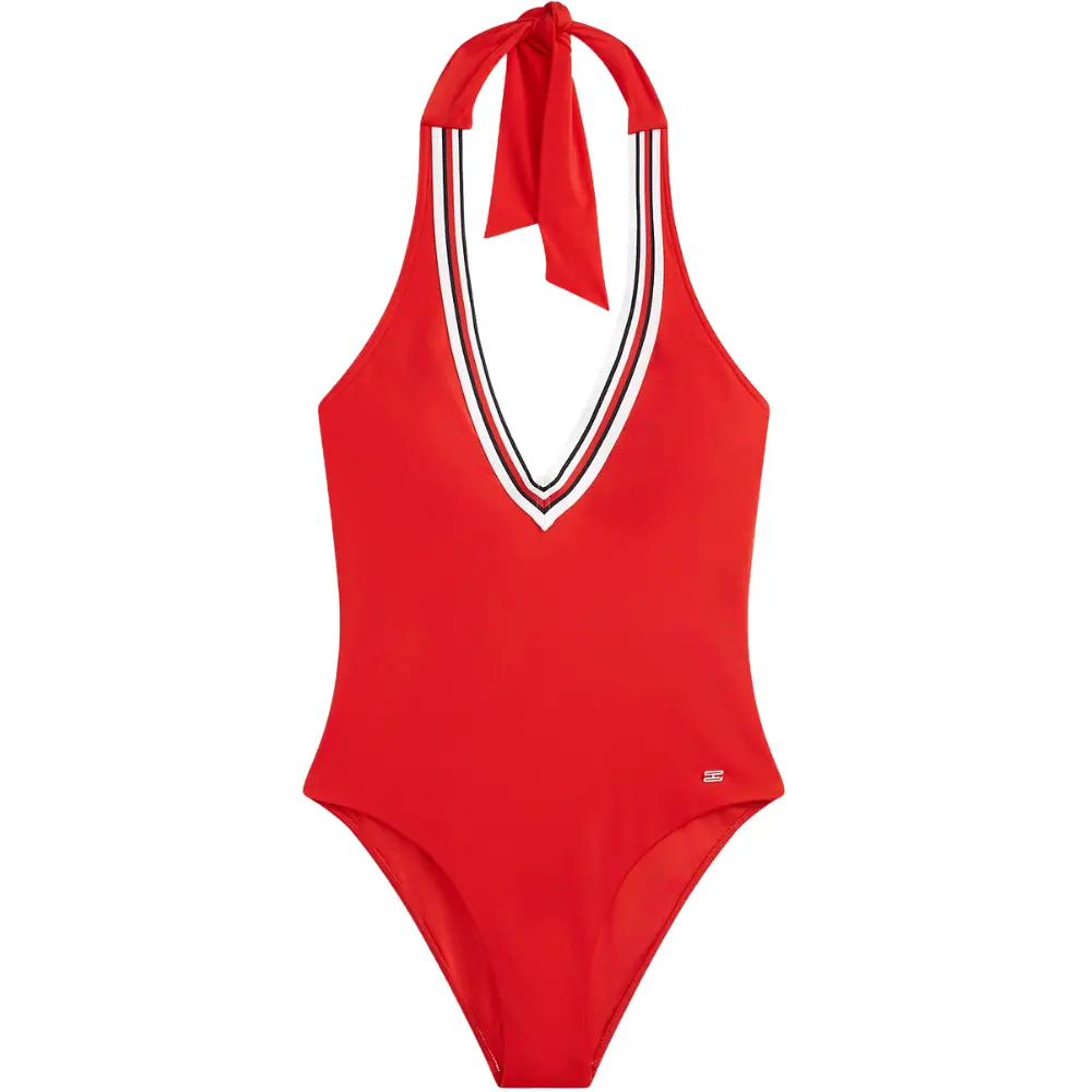 Global Stripe Halterneck Swimsuit, Fireworks Red - Image 4