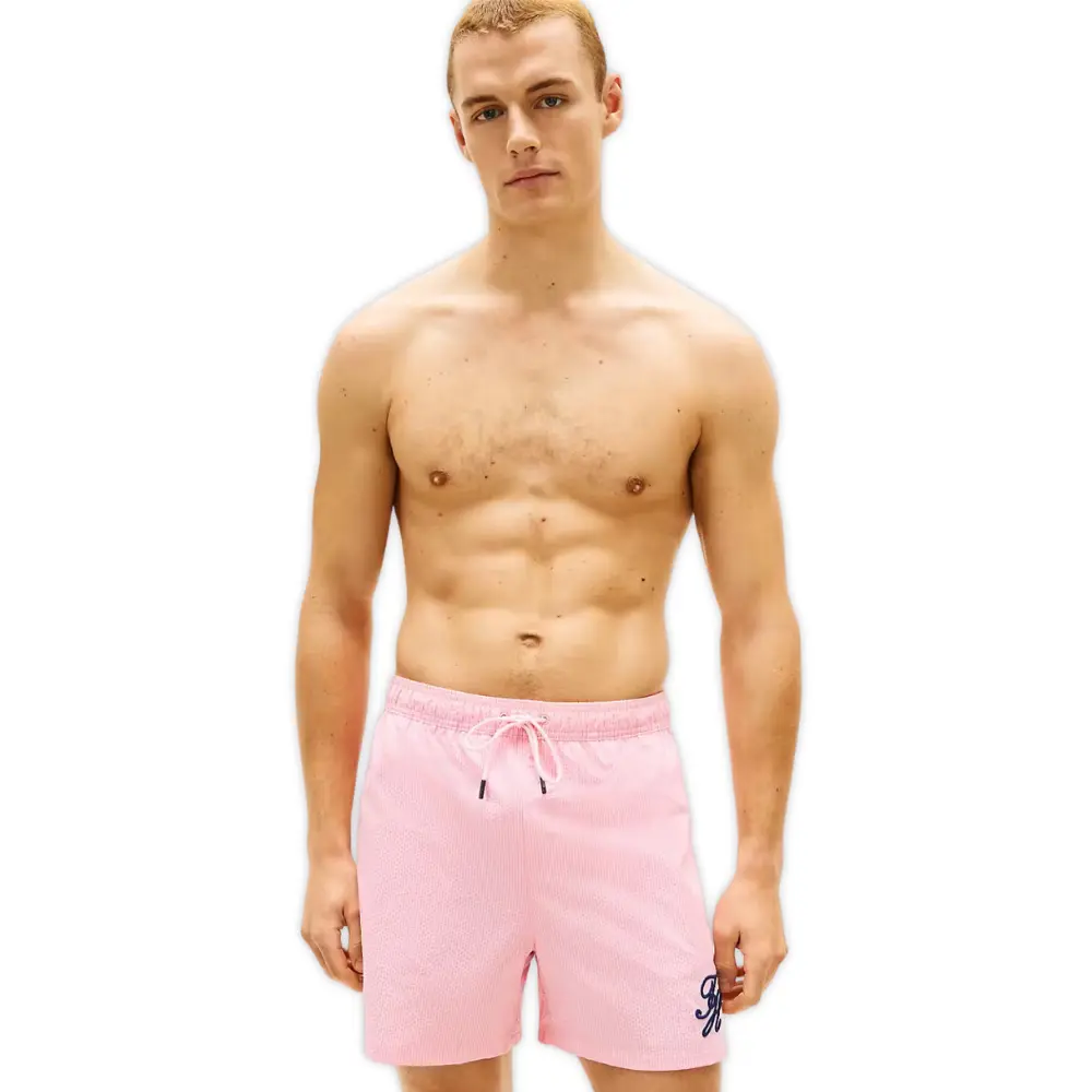 Ithaca Script Logo Swim Shorts, Classic Pink - Image 2