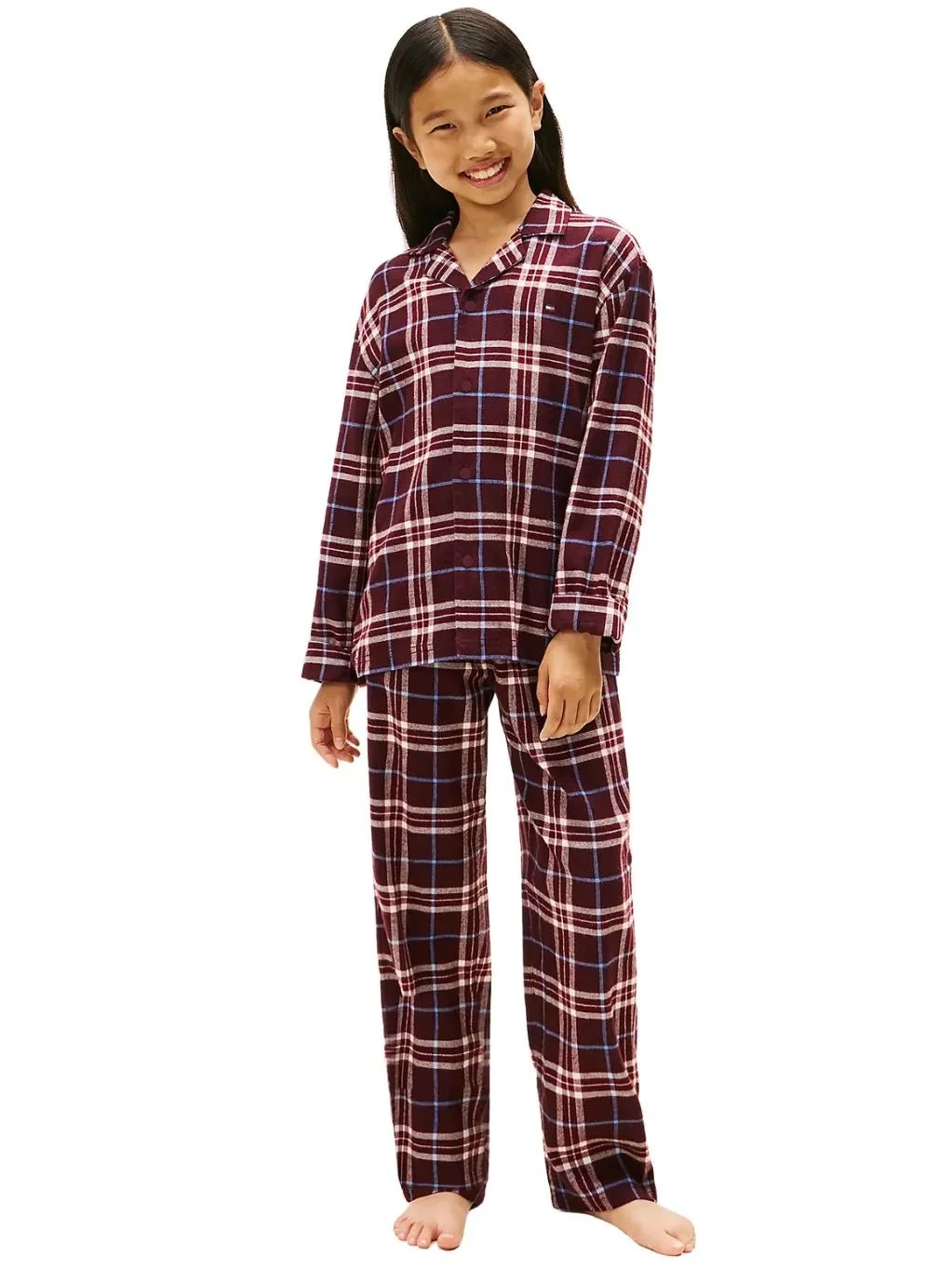 Kids Tartan Flannel Pyjama Gift Set, Burgundy - Image 4
