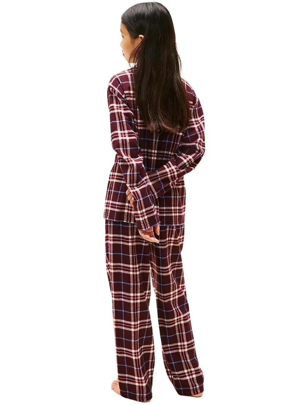 Kids Tartan Flannel Pyjama Gift Set, Burgundy - Image 6