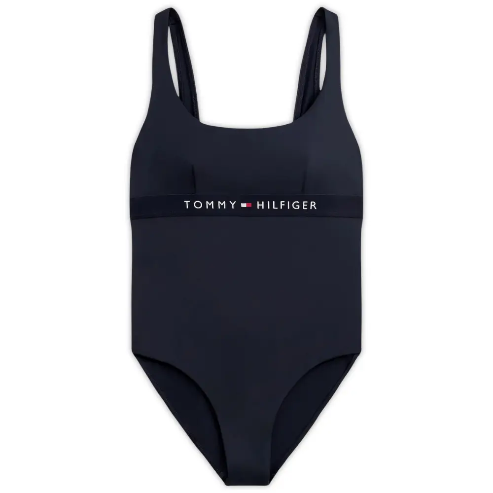Logo Band One-Piece Swimsuit, Navy
