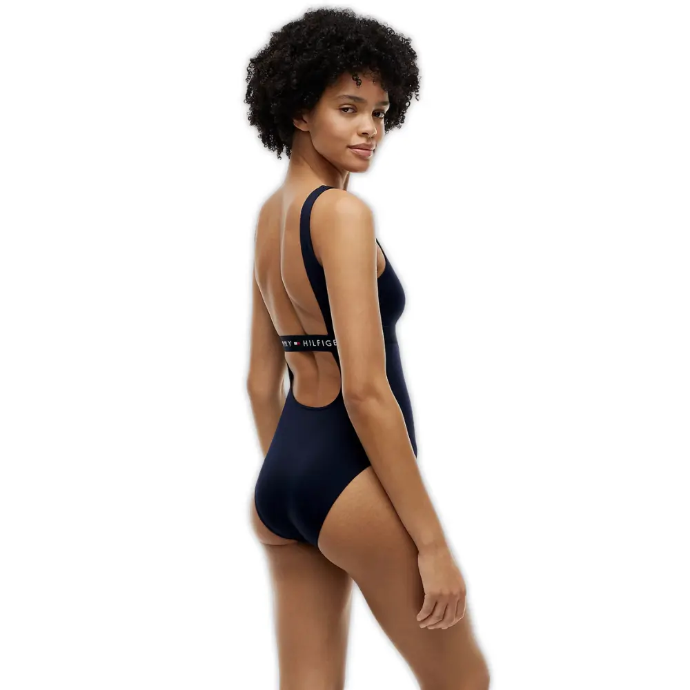 Logo Band One-Piece Swimsuit, Navy - Image 4