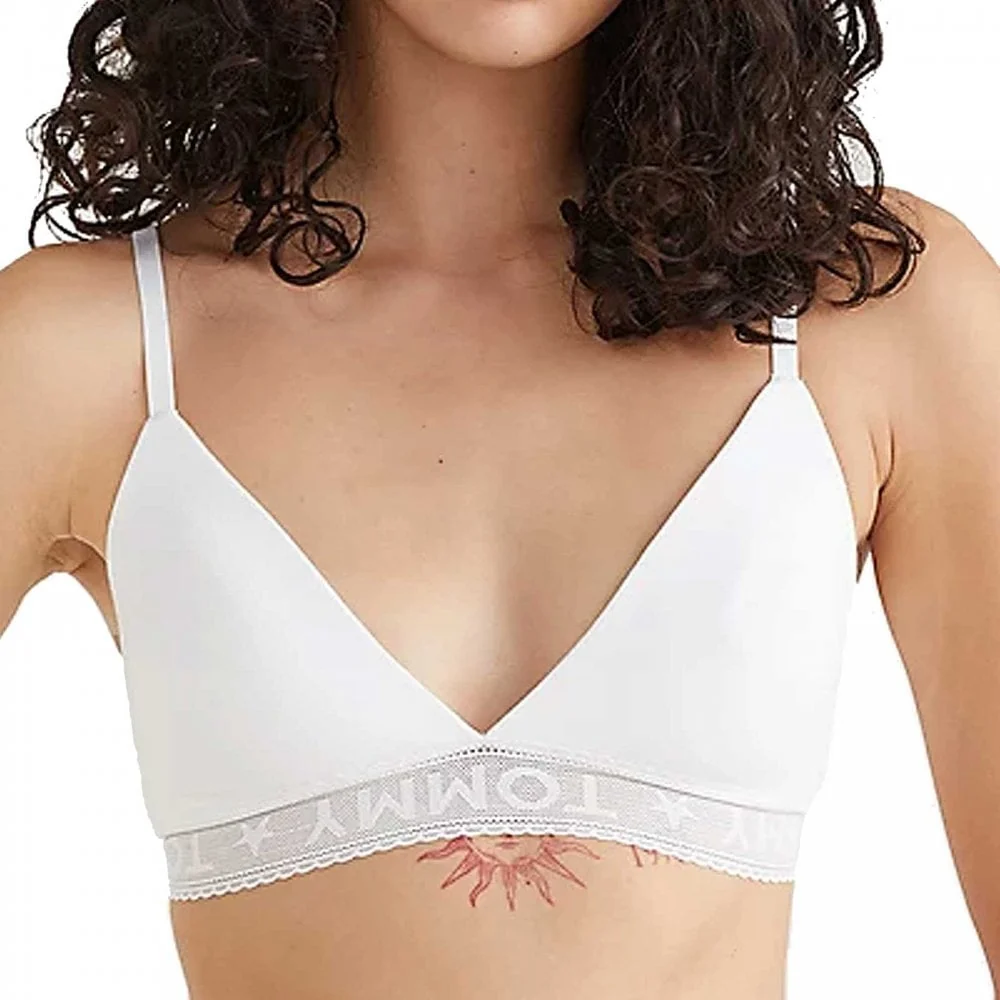 Logo Lace Spacer Cup Triangle Bralette, White - Image 2