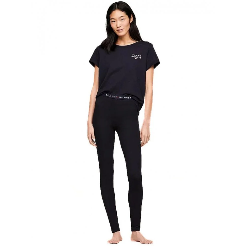 Logo Waistband Organic Cotton Leggings, Navy - Image 2