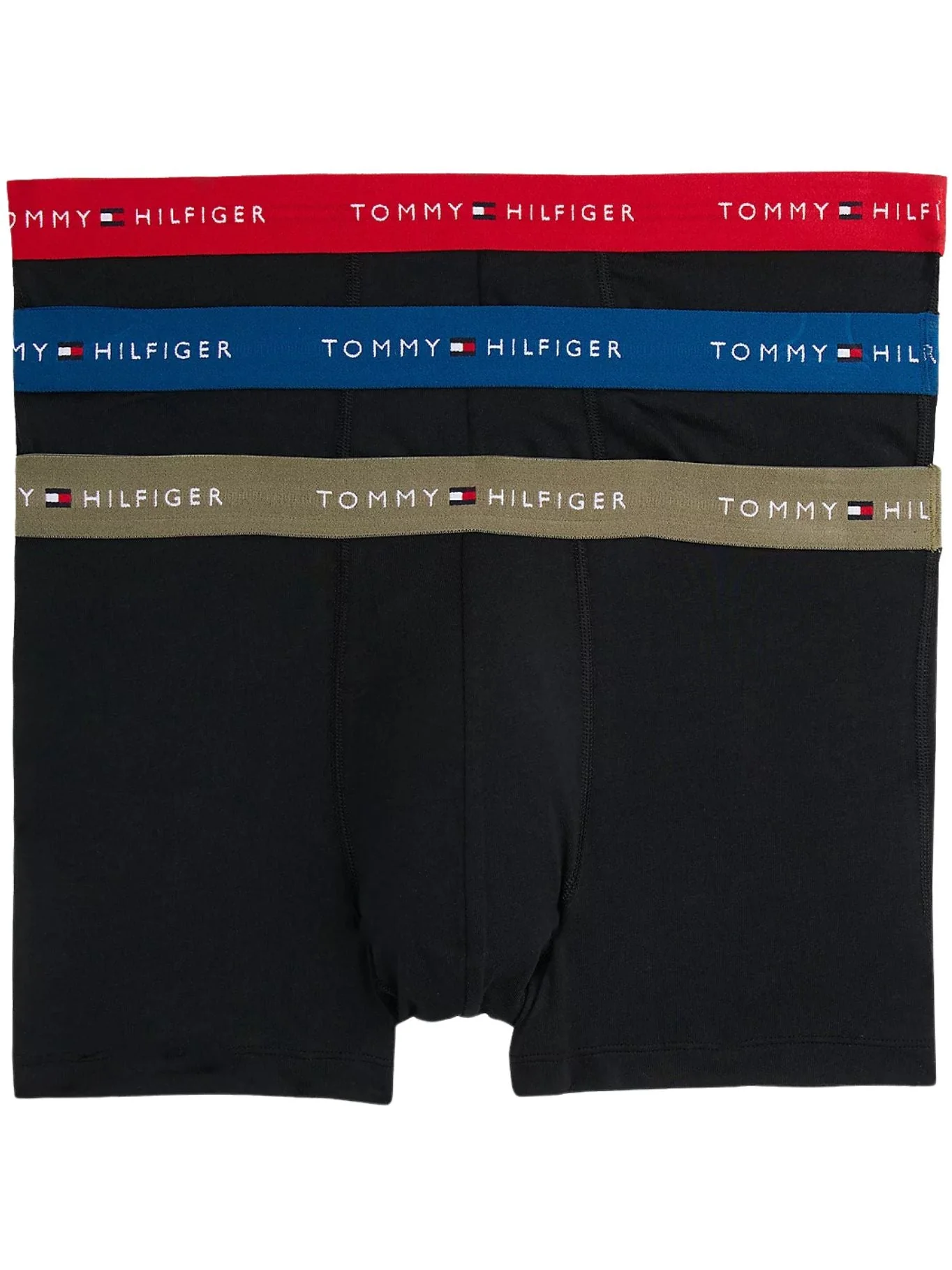 3-Pack Signature Cotton Boxer Trunks, Black w/ indigo/red/olive