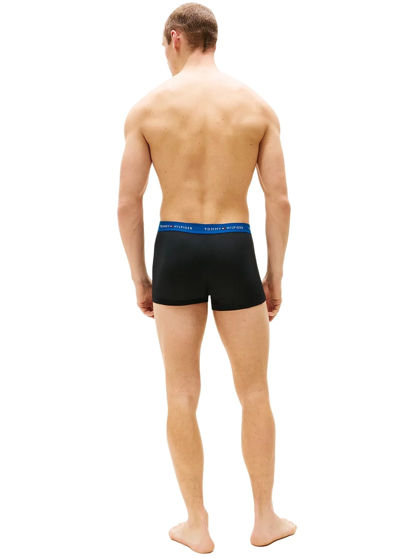 3-Pack Signature Cotton Boxer Trunks, Black w/ indigo/red/olive - Image 3
