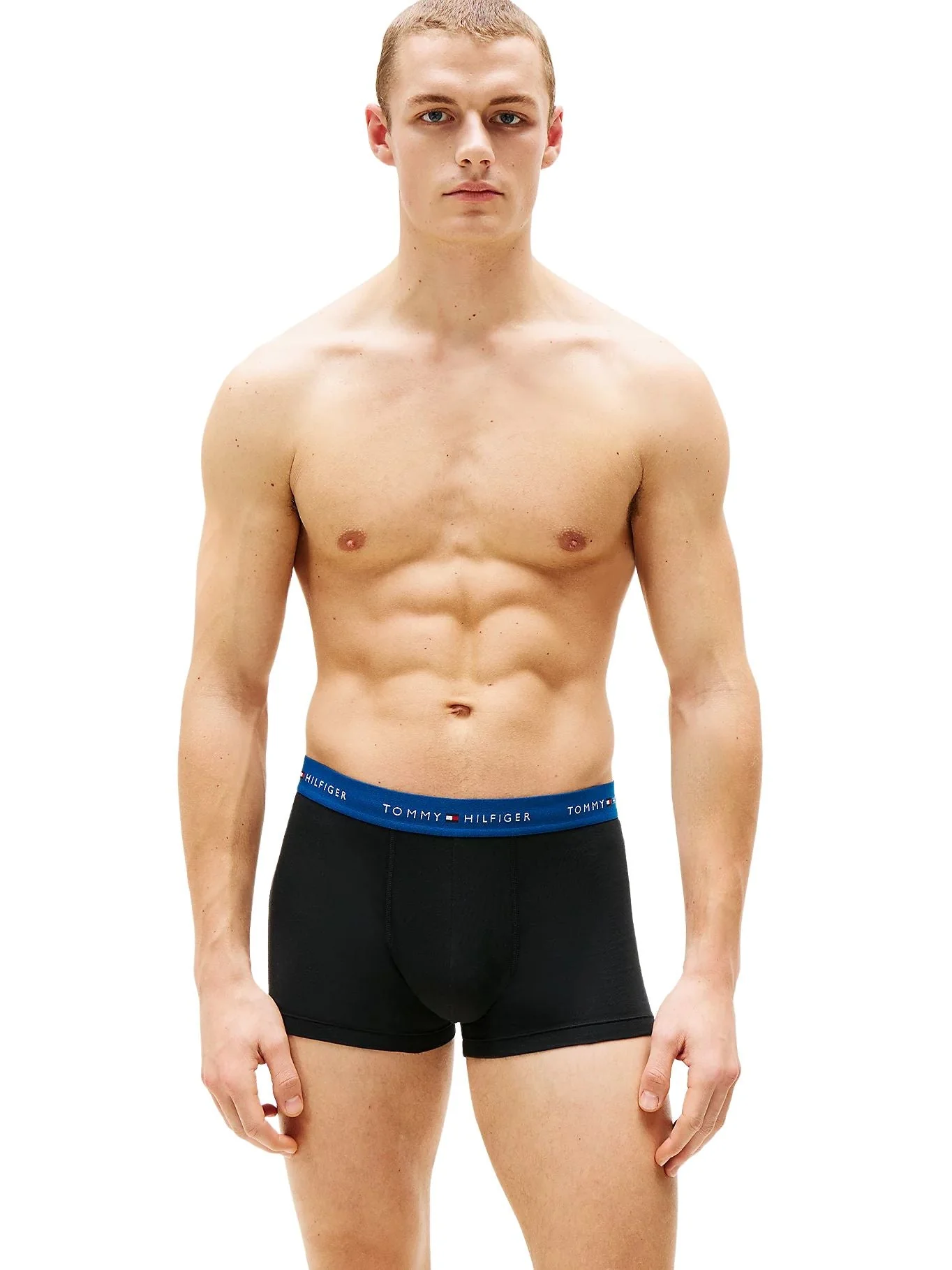 3-Pack Signature Cotton Boxer Trunks, Black w/ indigo/red/olive - Image 4