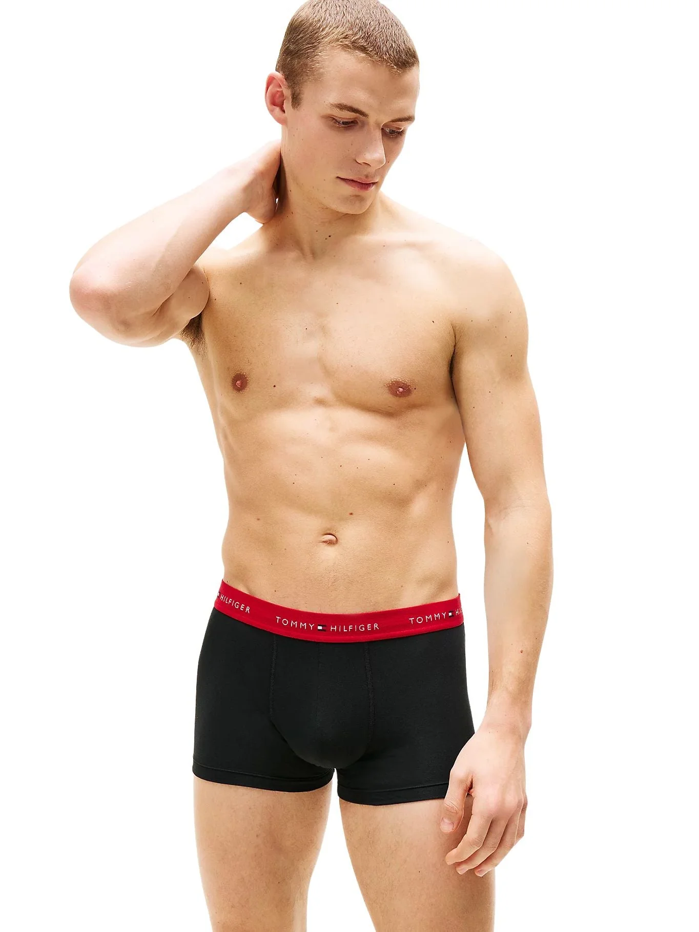 3-Pack Signature Cotton Boxer Trunks, Black w/ indigo/red/olive - Image 5
