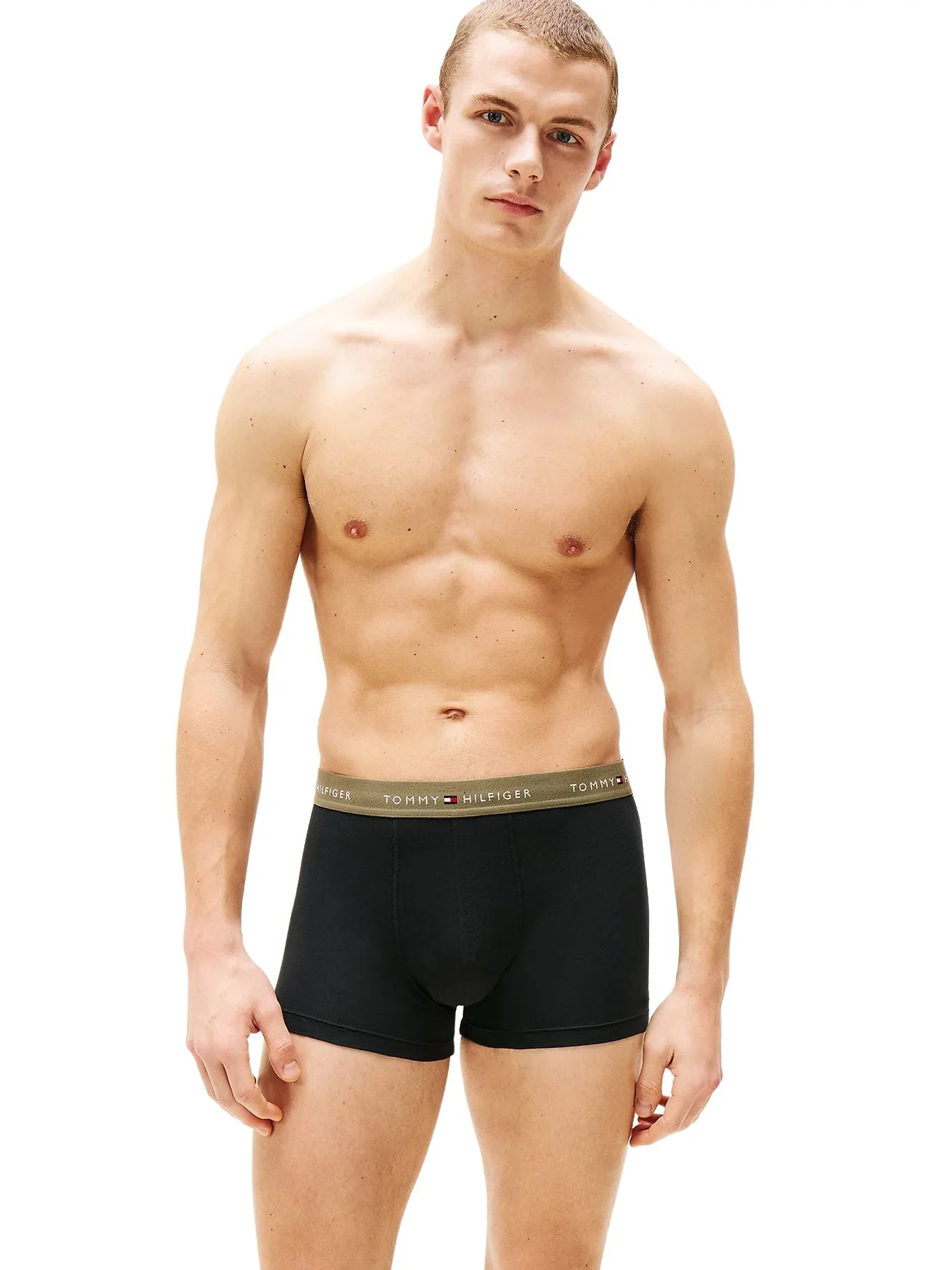 3-Pack Signature Cotton Boxer Trunks, Black w/ indigo/red/olive - Image 6