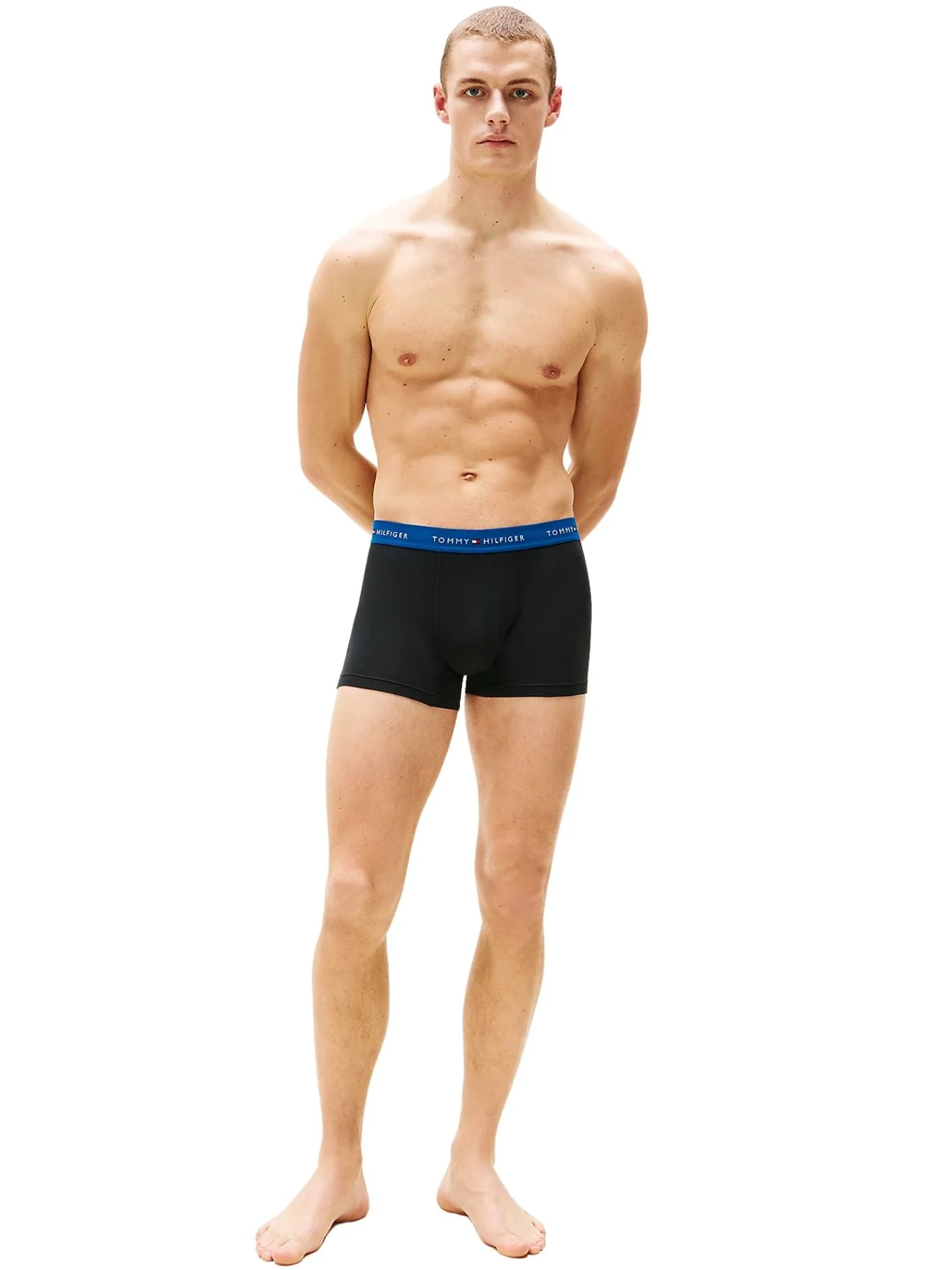 3-Pack Signature Cotton Boxer Trunks, Black w/ indigo/red/olive - Image 7