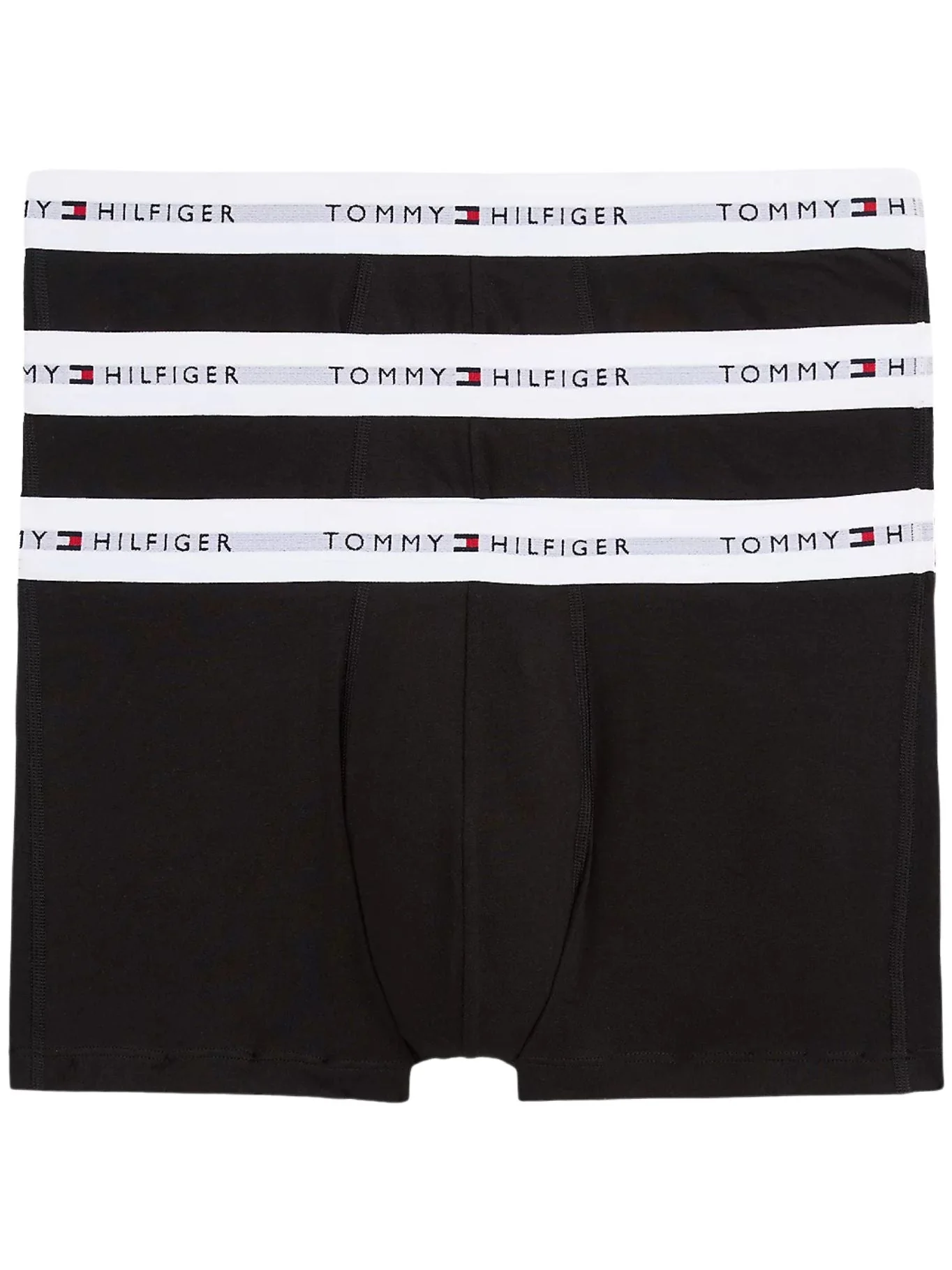 3-Pack Signature Cotton Boxer Trunks, Black w/ white waistbands