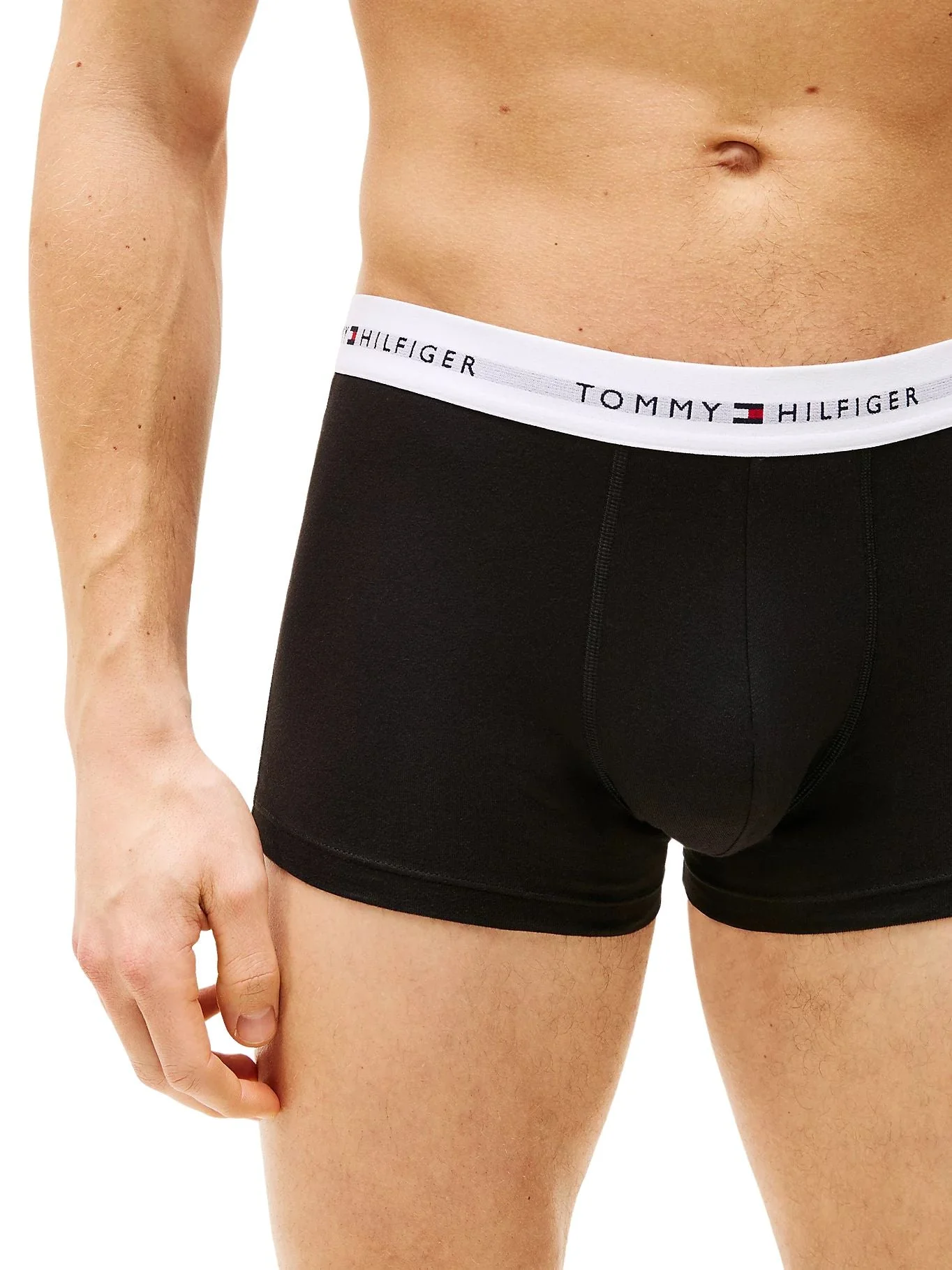 3-Pack Signature Cotton Boxer Trunks, Black w/ white waistbands - Image 2