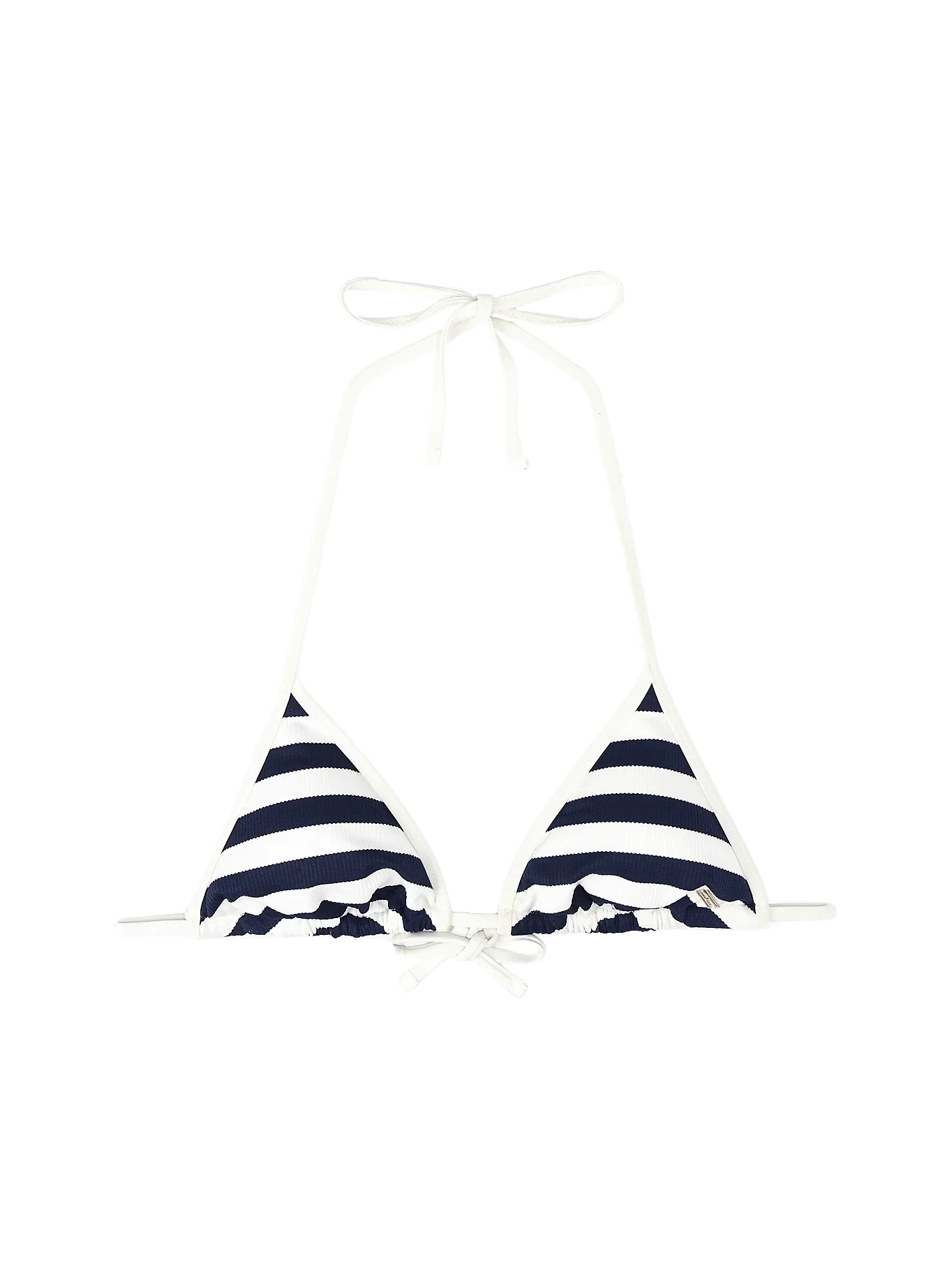 Nautical Stripe Ribbed Triangle Bikini Top, Navy/Ivory