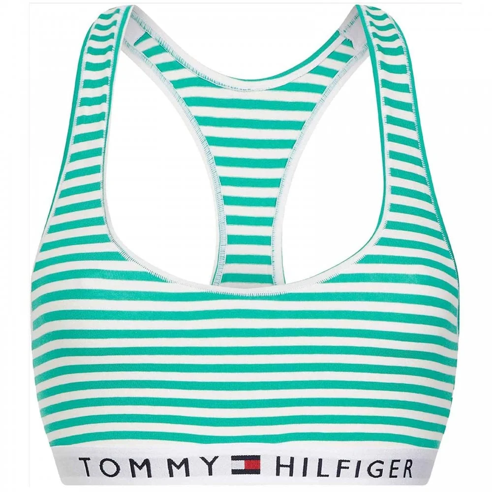 Organic Cotton Logo Bralette, Ministripe/Emerald