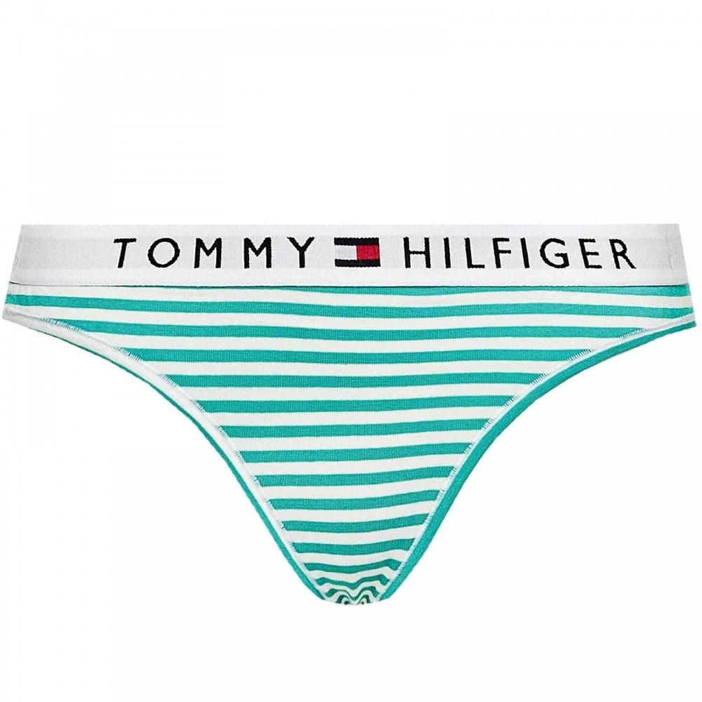 Organic Cotton Logo Thong, Ministripe/Emerald