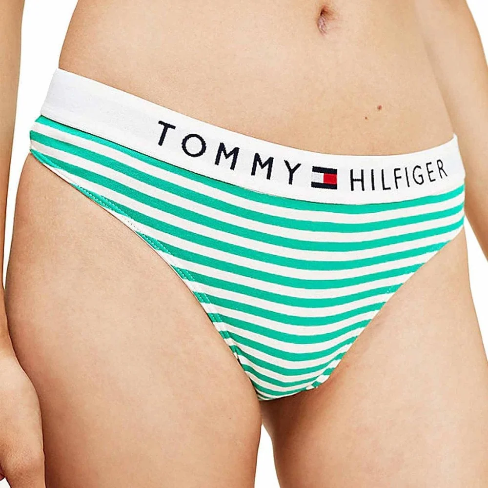 Organic Cotton Logo Thong, Ministripe/Emerald - Image 2