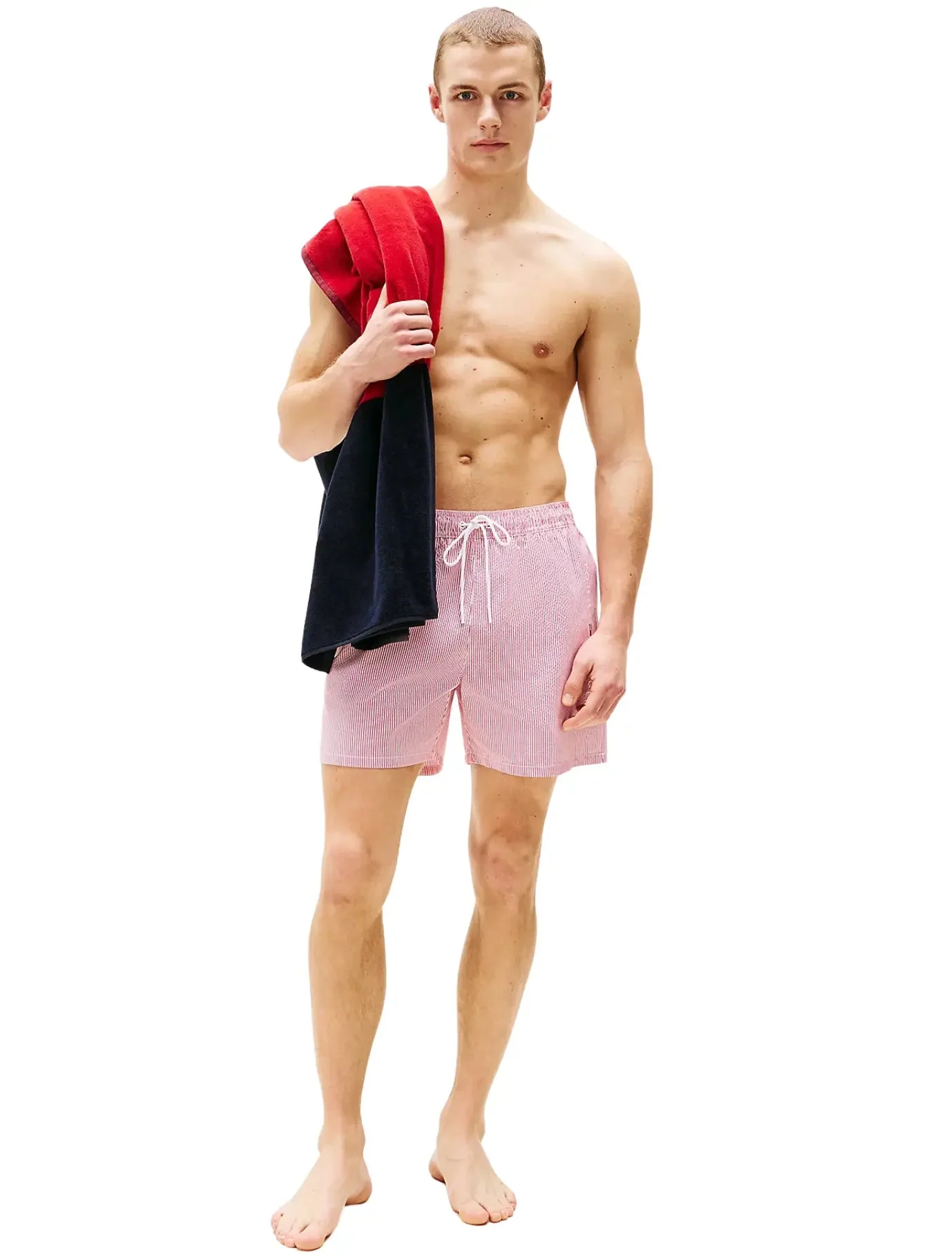 Original Stripe Mid Length Swim Shorts, Ithaca White/Medium Red - Image 5