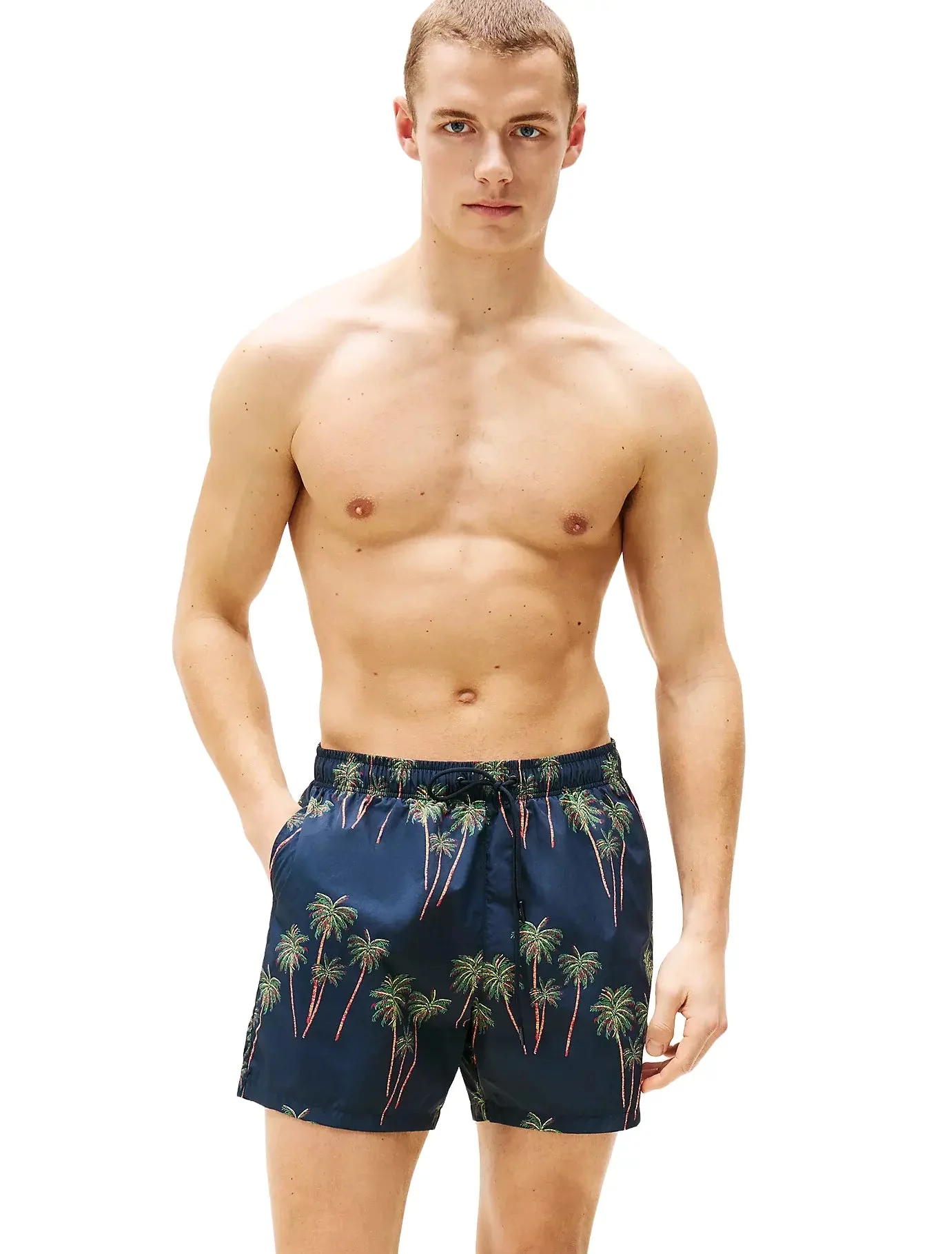 Palm Tropic Print Swim Shorts, Desert Sky - Image 3