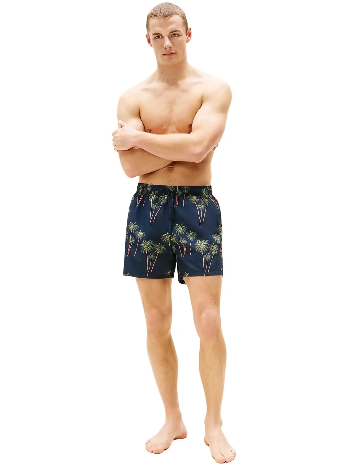 Palm Tropic Print Swim Shorts, Desert Sky - Image 4