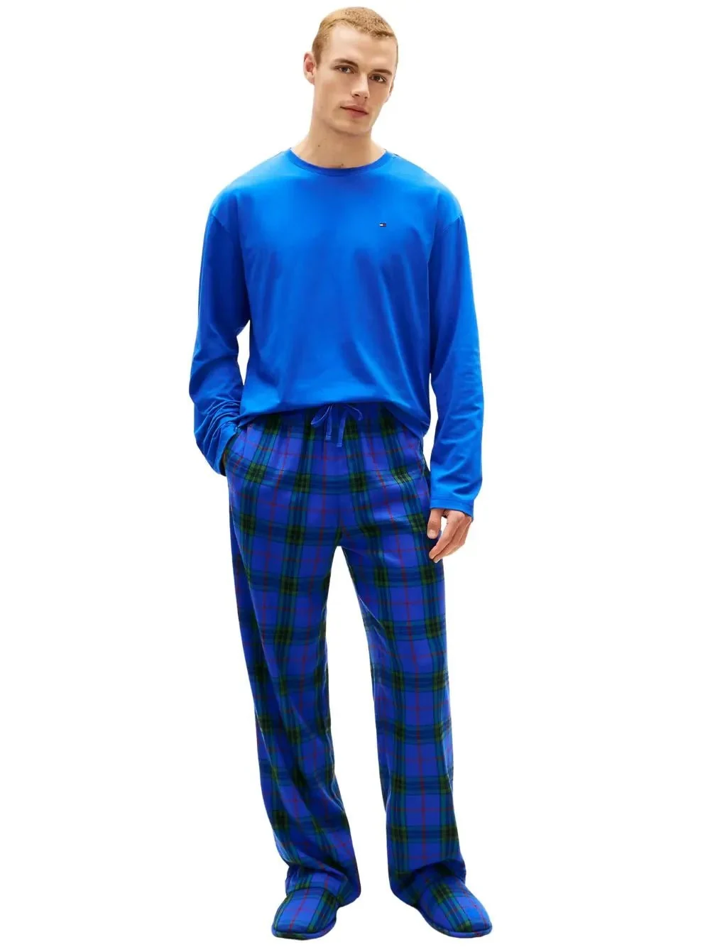 Plaid Check Pyjamas & Slippers Gift Set, Noble Blue