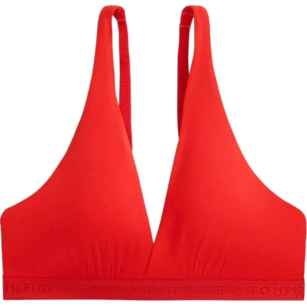 Repeat Logo Removable Padding Plunge Triangle Bra, Fireworks Red - Image 3