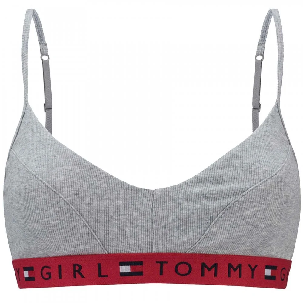 Ribbed Organic Cotton Logo Bralette, Grey