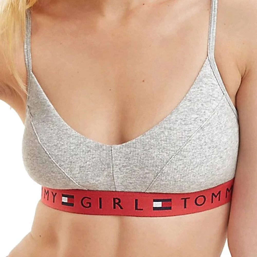 Ribbed Organic Cotton Logo Bralette, Grey - Image 2