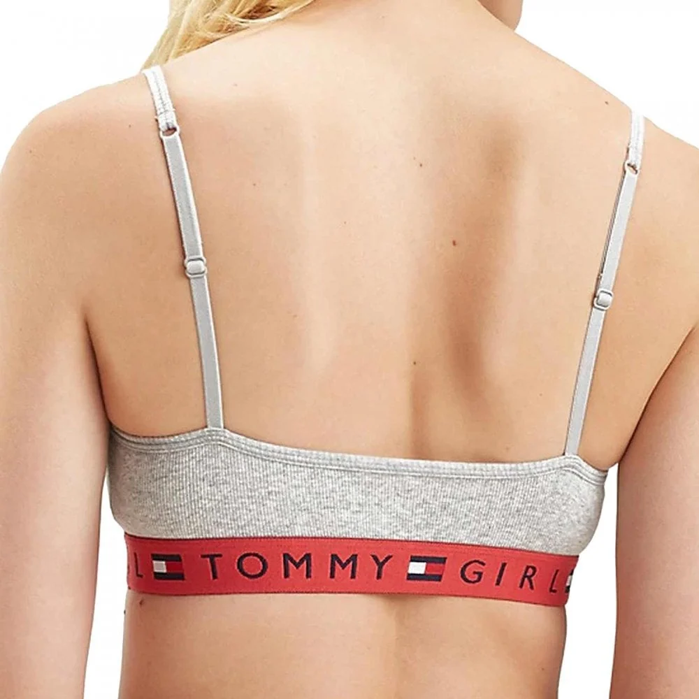 Ribbed Organic Cotton Logo Bralette, Grey - Image 3