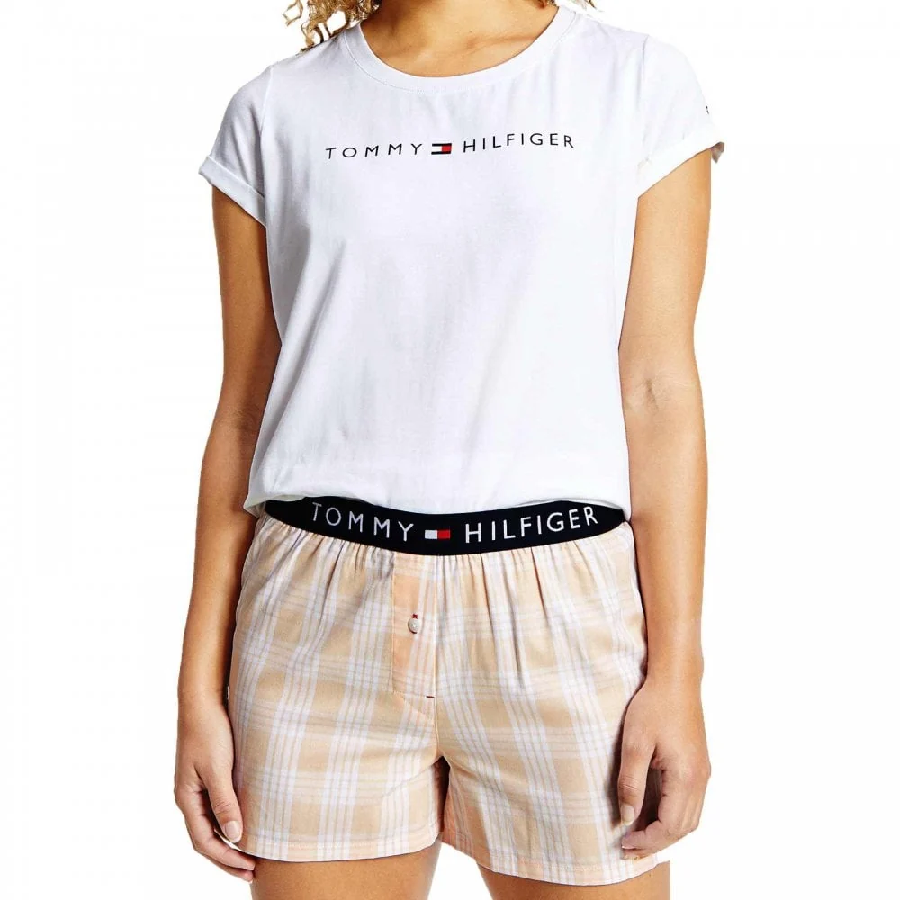 Short Sleeve Womens Woven Short Set White, Palaka Plaid - Image 2