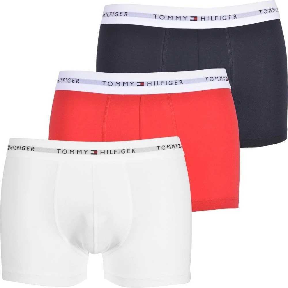 3-Pack Signature Cotton Boxer Trunks, Navy/White/Red