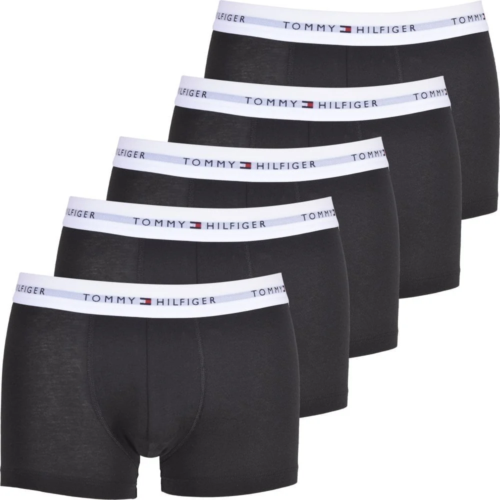 5-Pack Signature Cotton Boxer Trunks, Black/white