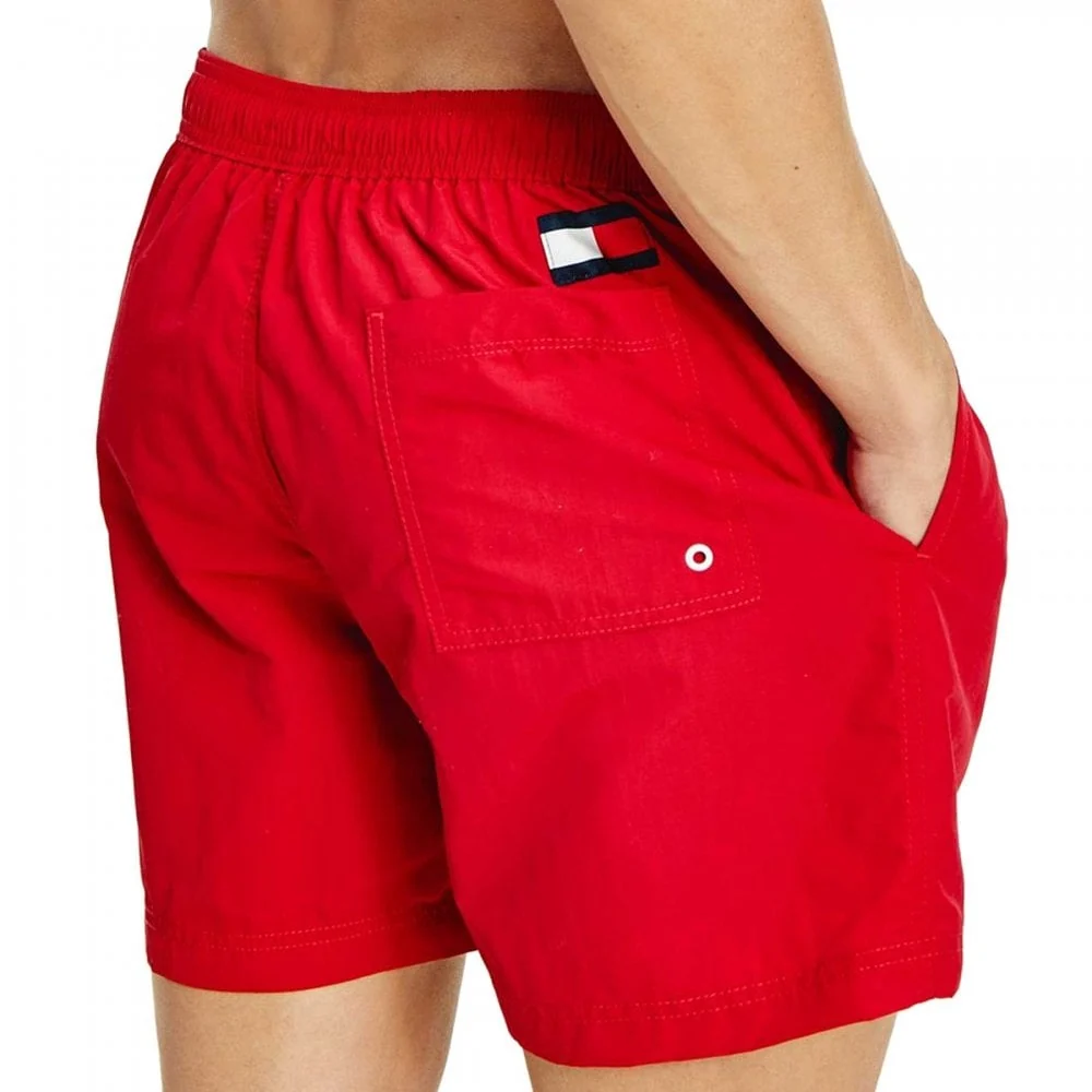 Slim Fit Medium Drawstring Swim Shorts, Primary Red - Image 3