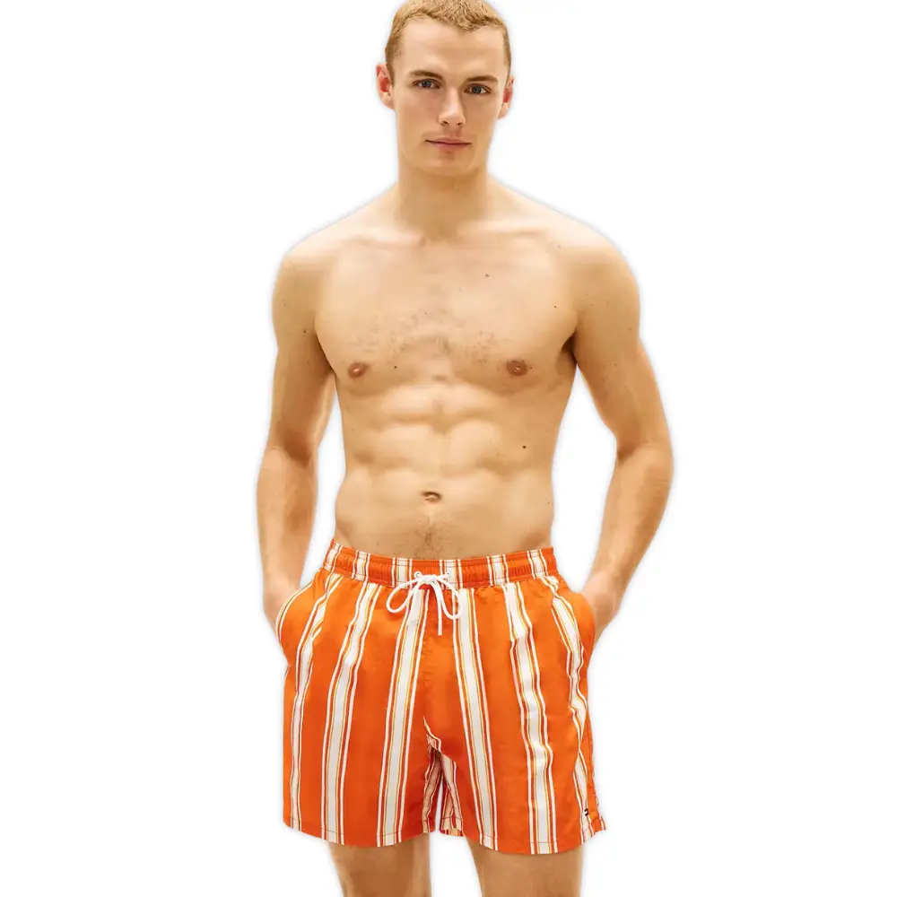 Sunset Stripe Print Swim Shorts, Brilliant Orange - Image 2
