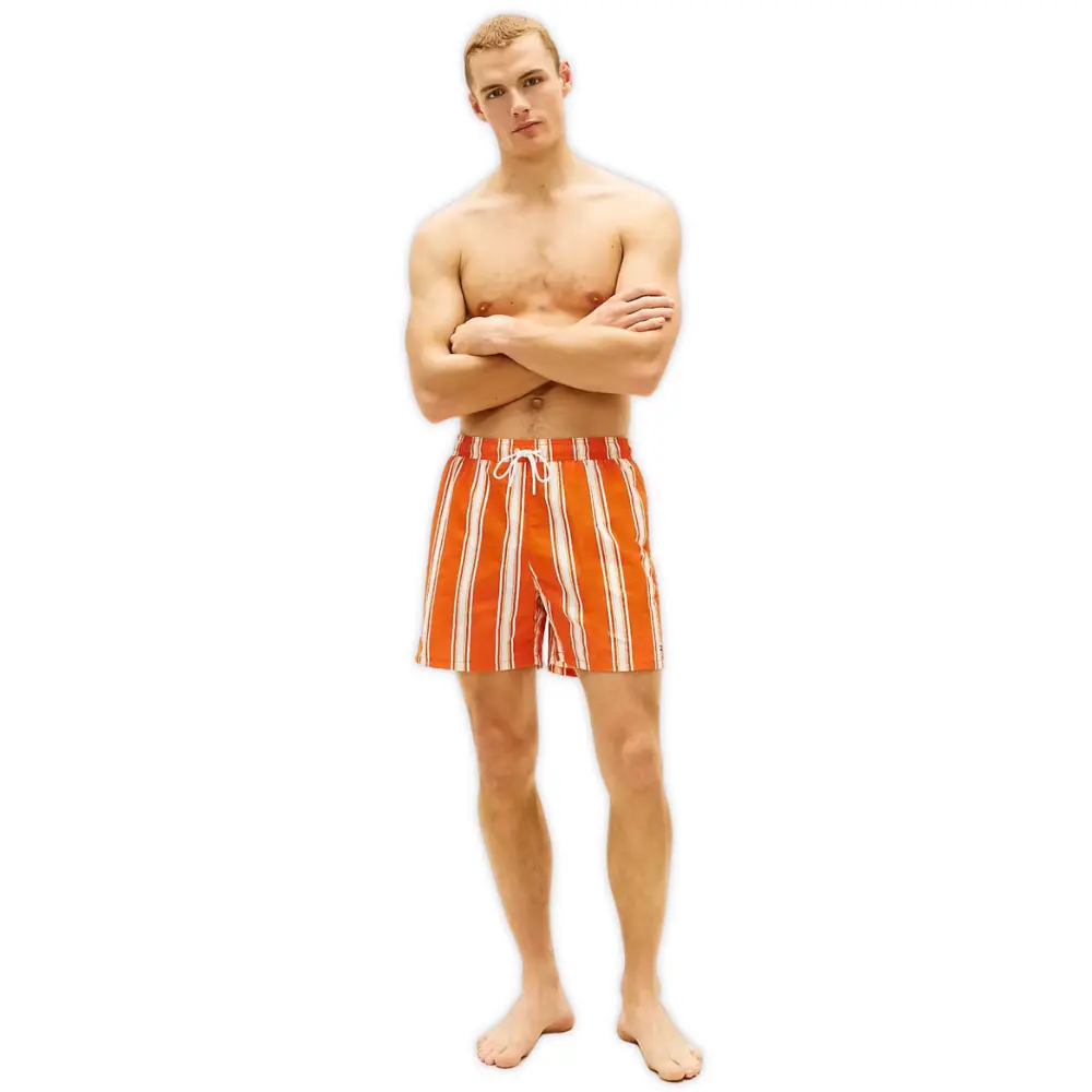 Sunset Stripe Print Swim Shorts, Brilliant Orange - Image 4