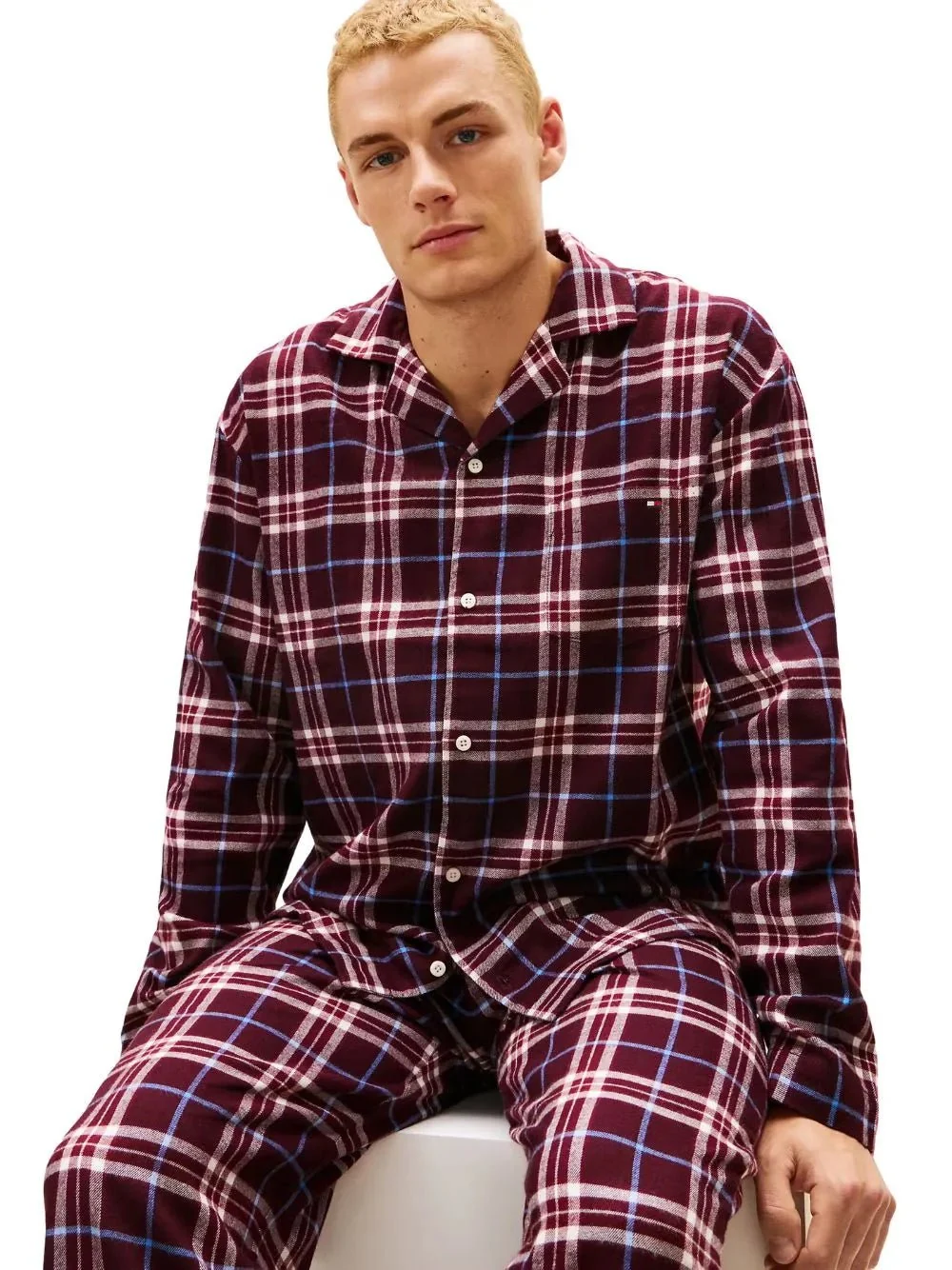 Tartan Flannel Pyjamas Gift Set, Burgundy
