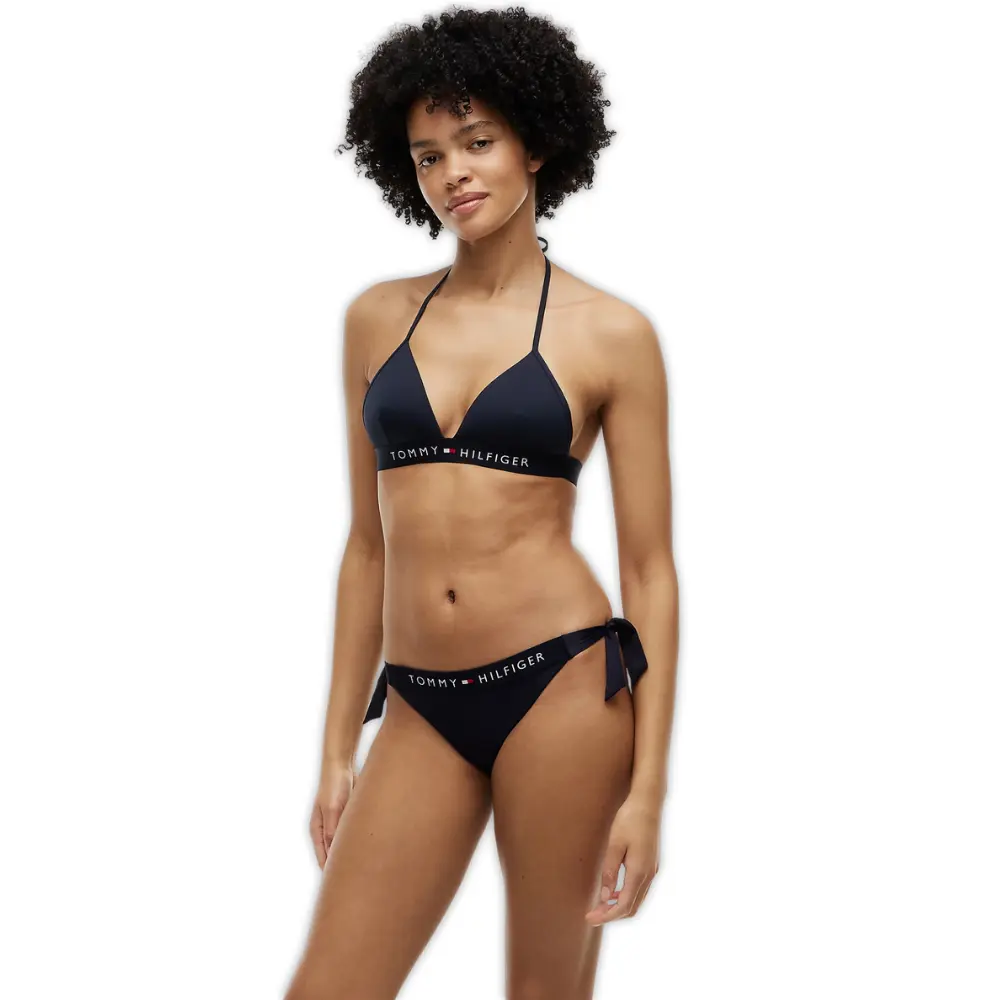 TH Original Foam Triangle Halterneck Swim Bikini Top, Navy - Image 2