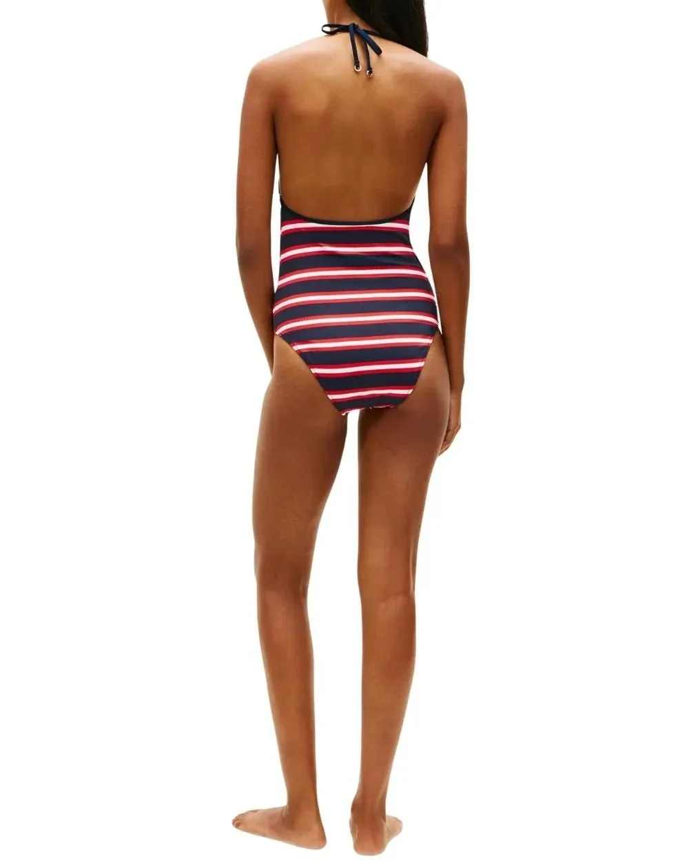 TH Texture Halterneck Swimsuit, New Preppy Stripe Navy - Image 4