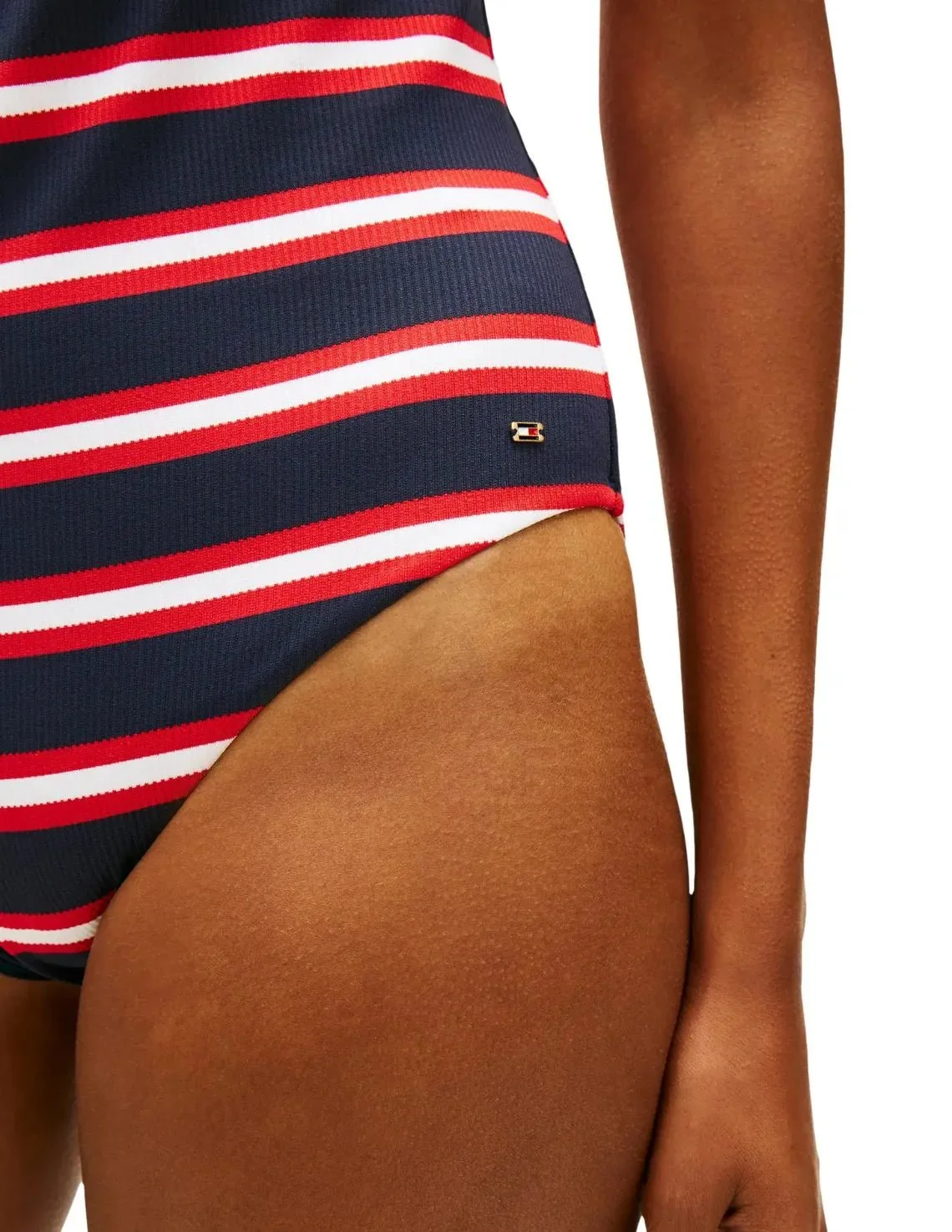 TH Texture Halterneck Swimsuit, New Preppy Stripe Navy - Image 5