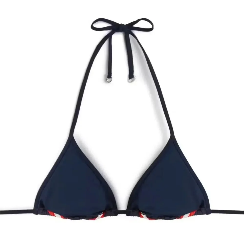 TH Texture Triangle Bikini Top, New Preppy Stripe Navy - Image 2