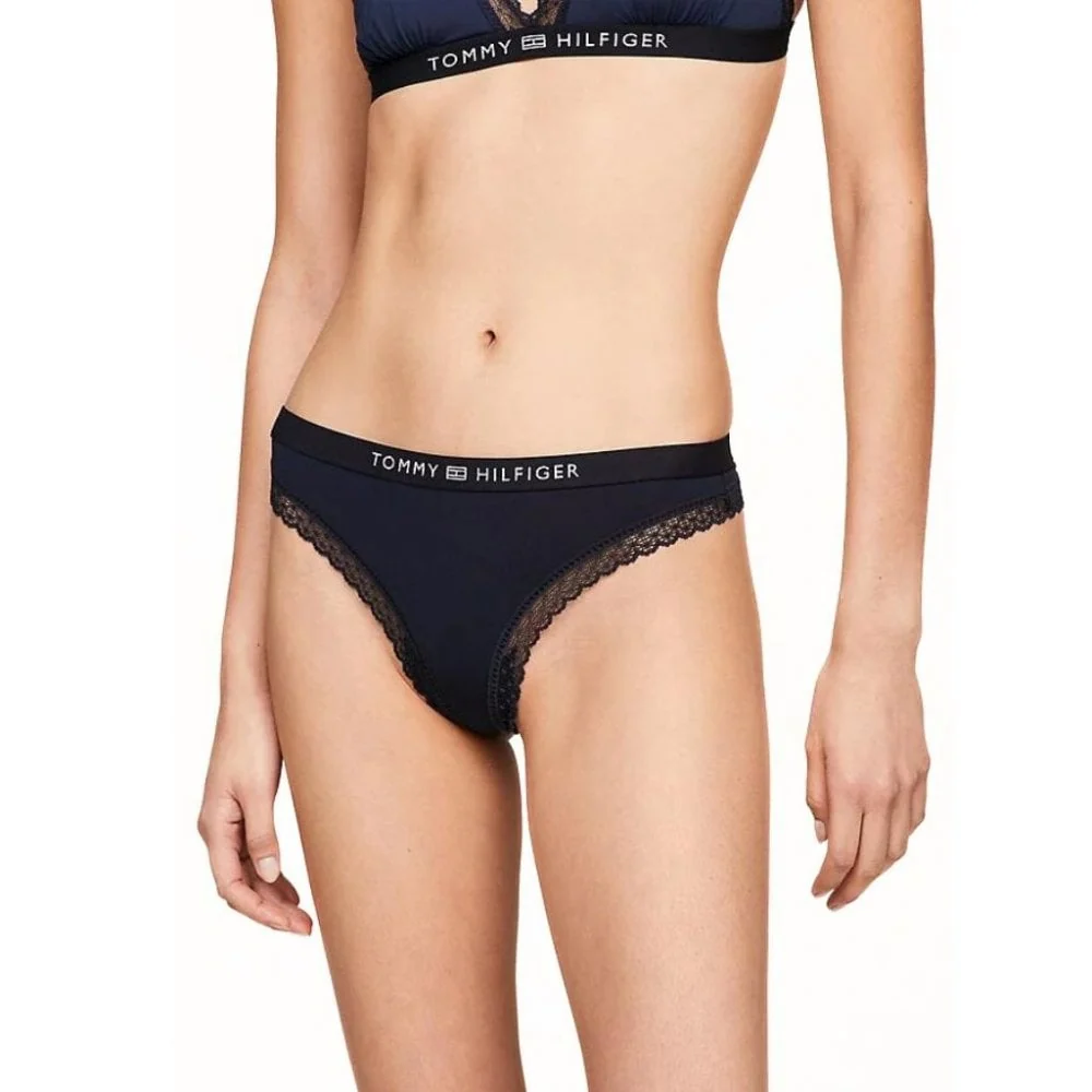 TH Tonal Logo Lace Thong, Navy - Image 4