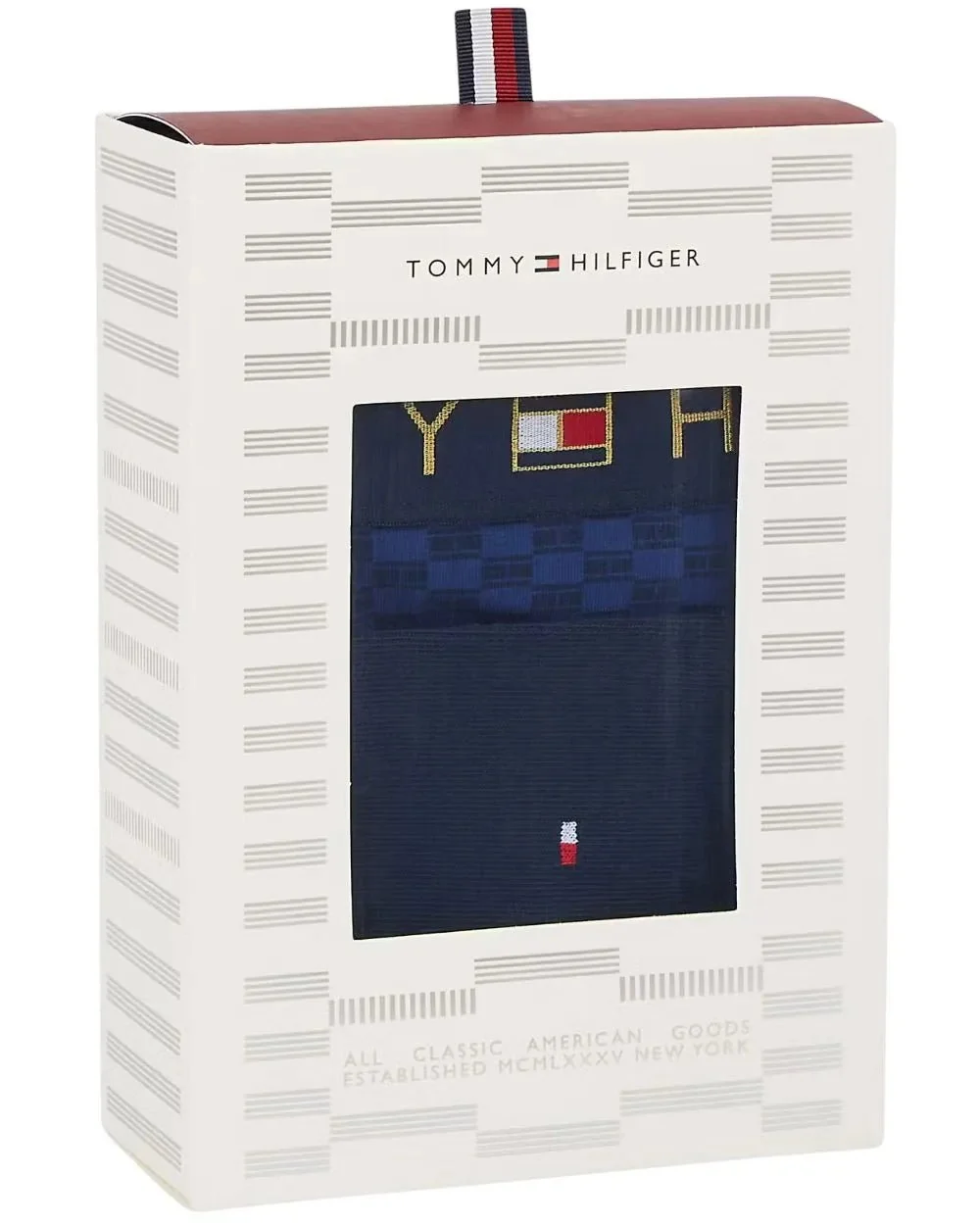 Tonal Flag Print Boxer Trunks & Socks Gift Set, Navy/gold - Image 2