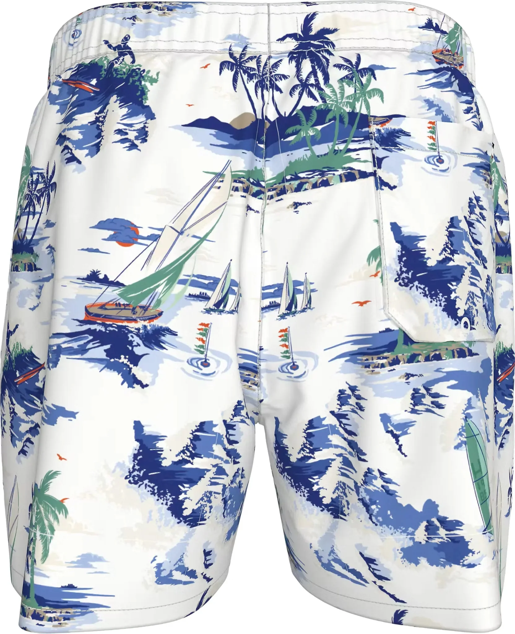 Tropical Conversational Print Swim Shorts, White/blue - Image 3