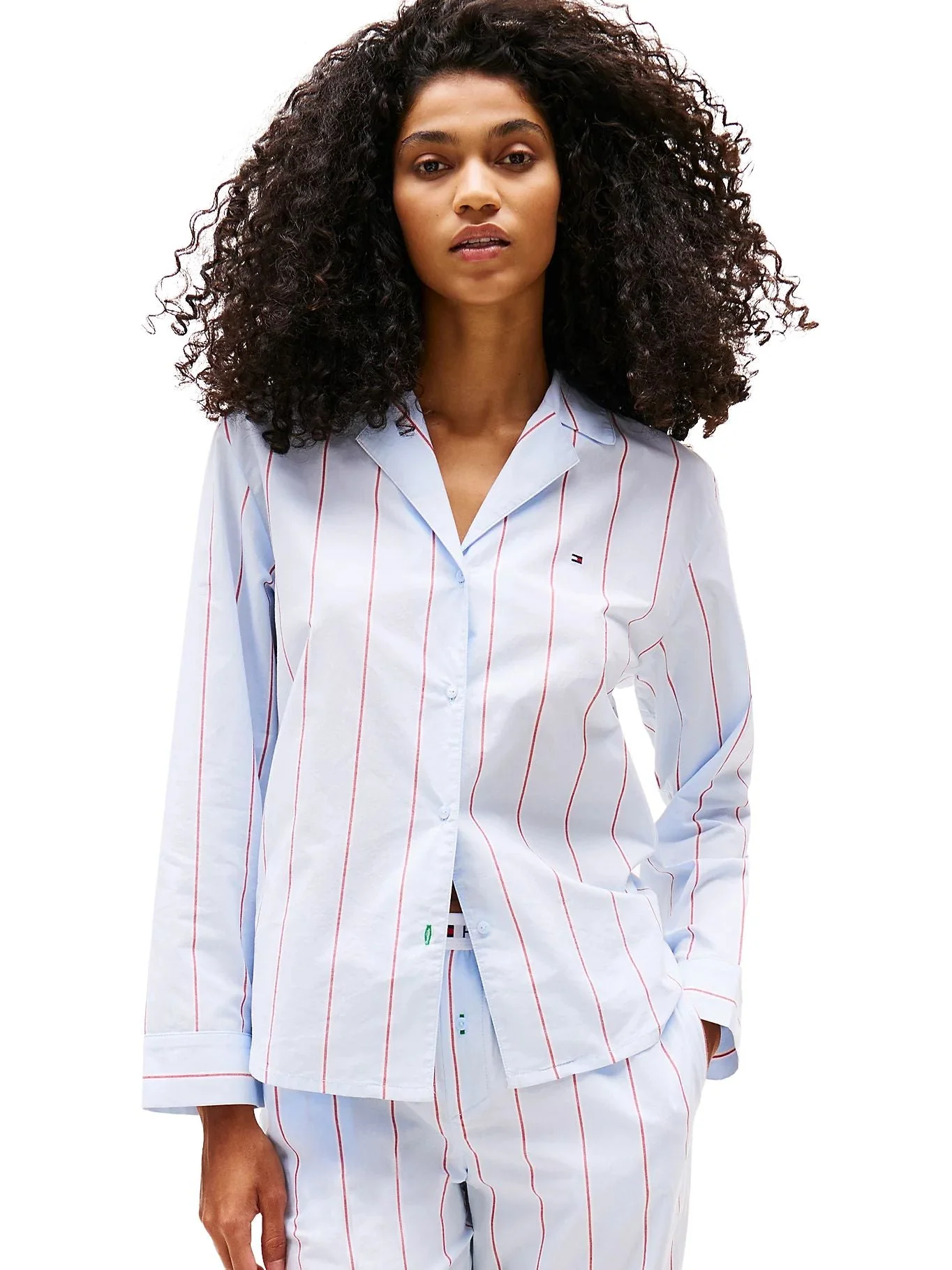 Heritage Stripe Woven Poplin Pyjama Shirt, Sweet Blue - Image 2