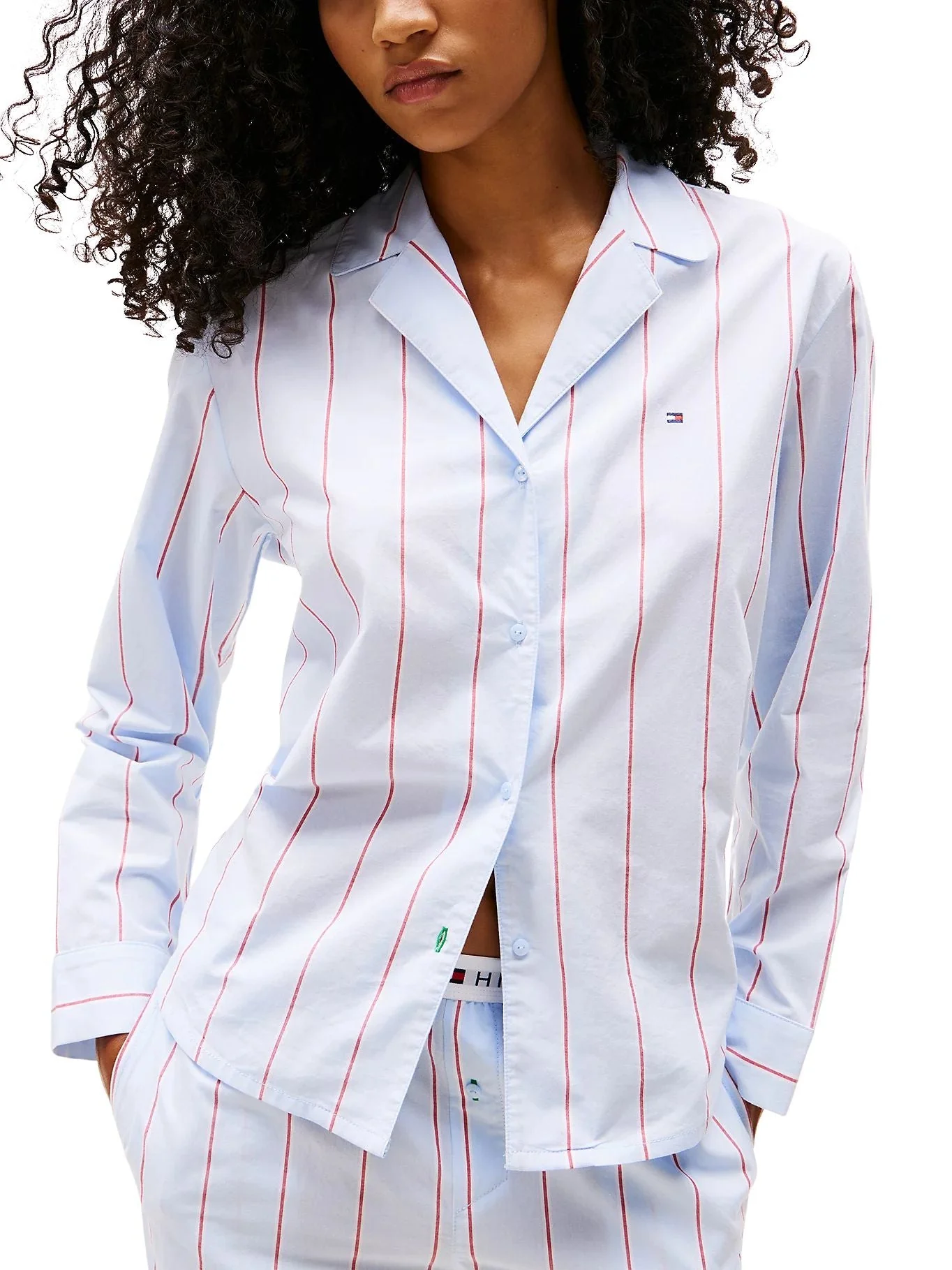 Heritage Stripe Woven Poplin Pyjama Shirt, Sweet Blue - Image 3