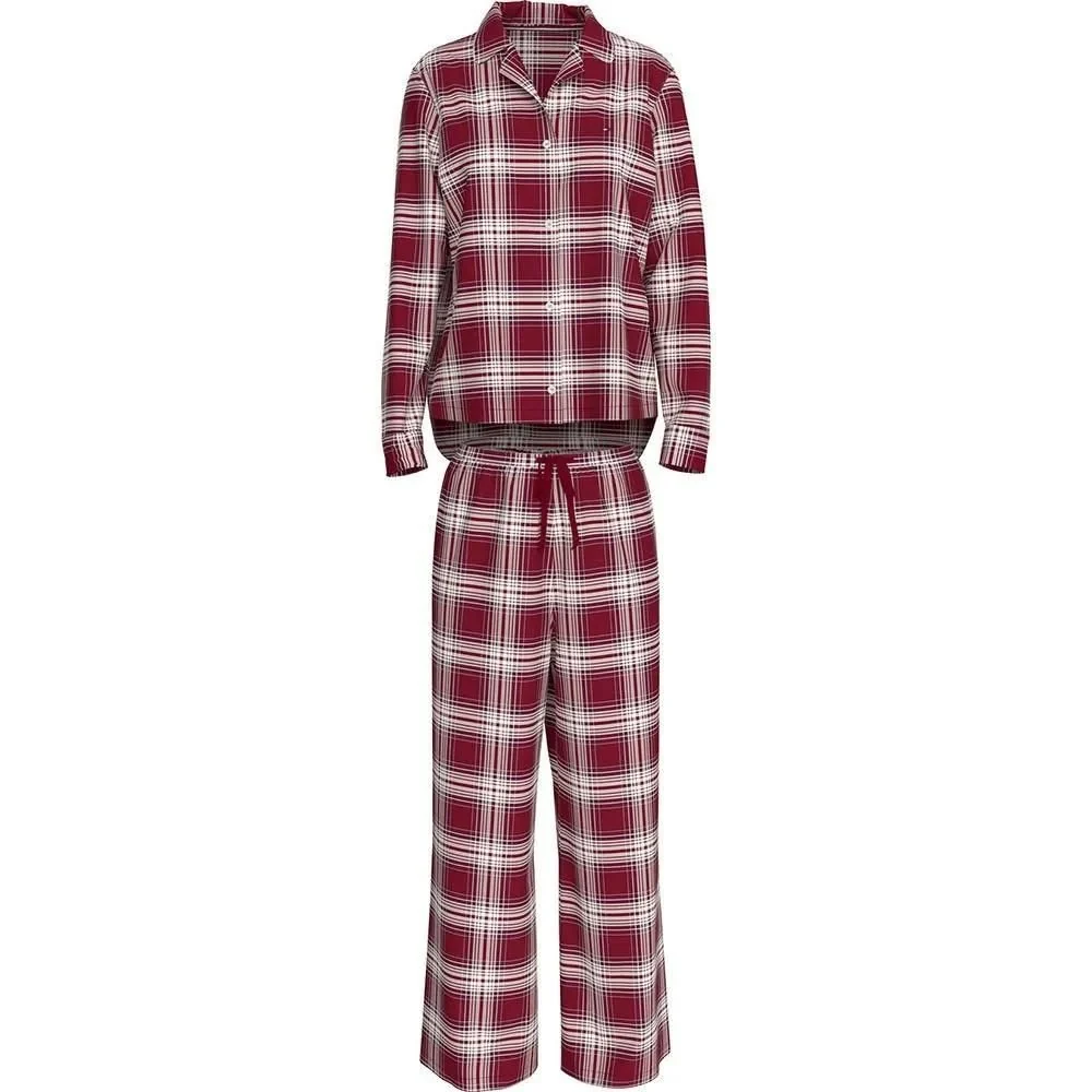 Women Plaid Check Flannel Pyjama Set, Deep Rouge - Image 6