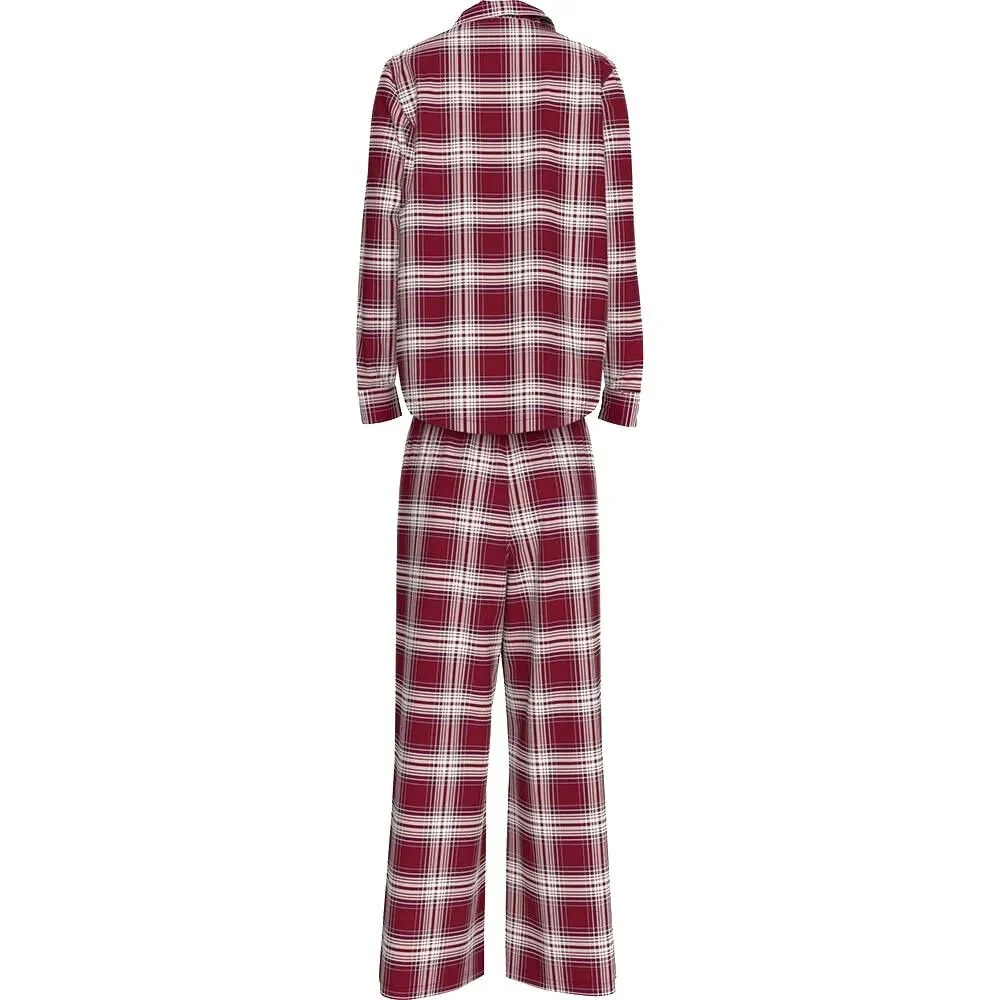 Women Plaid Check Flannel Pyjama Set, Deep Rouge - Image 7
